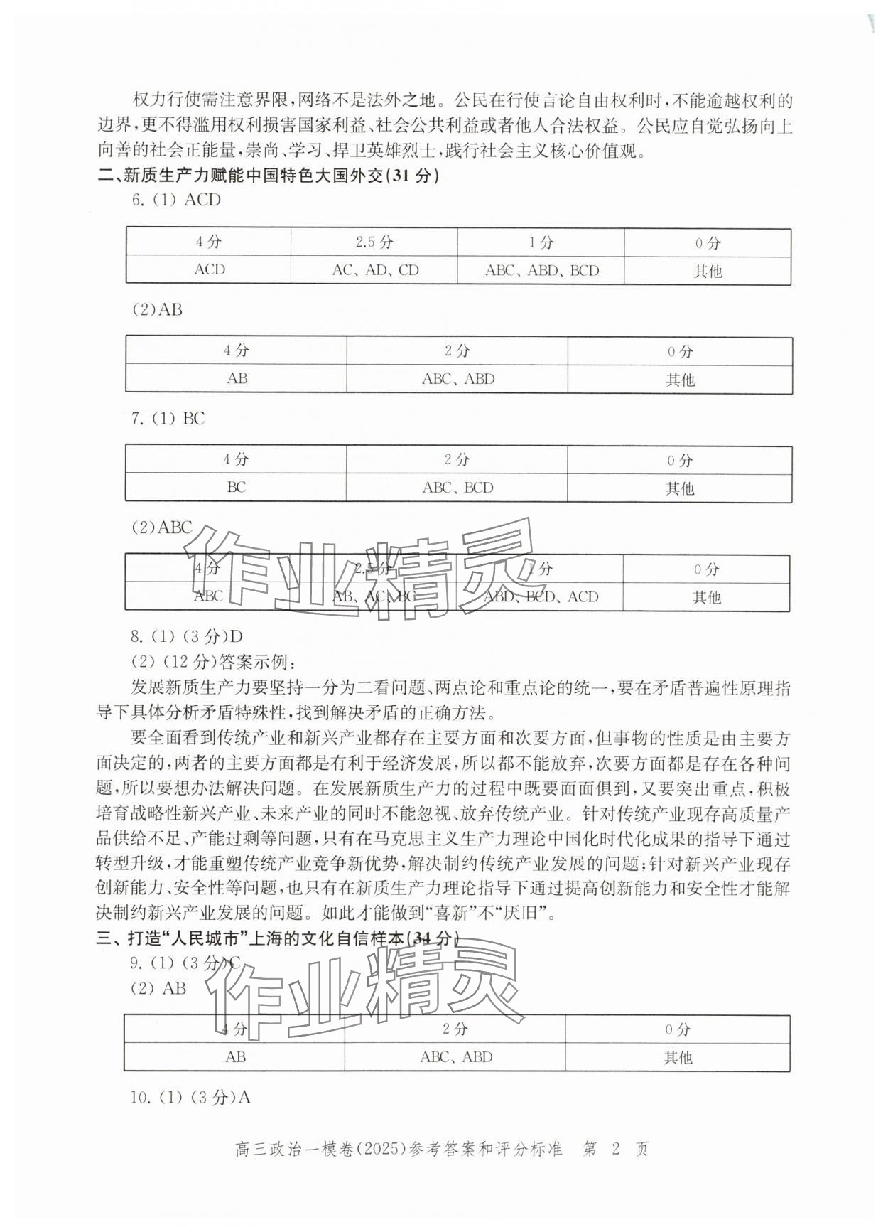 2025年文化课强化训练高考道德与法治 参考答案第2页