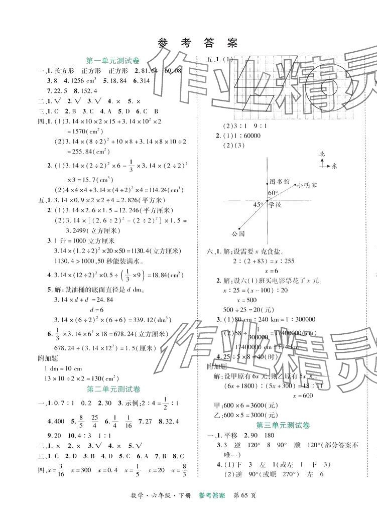 2024年金榜必刷卷六年级数学下册人教版 参考答案第1页