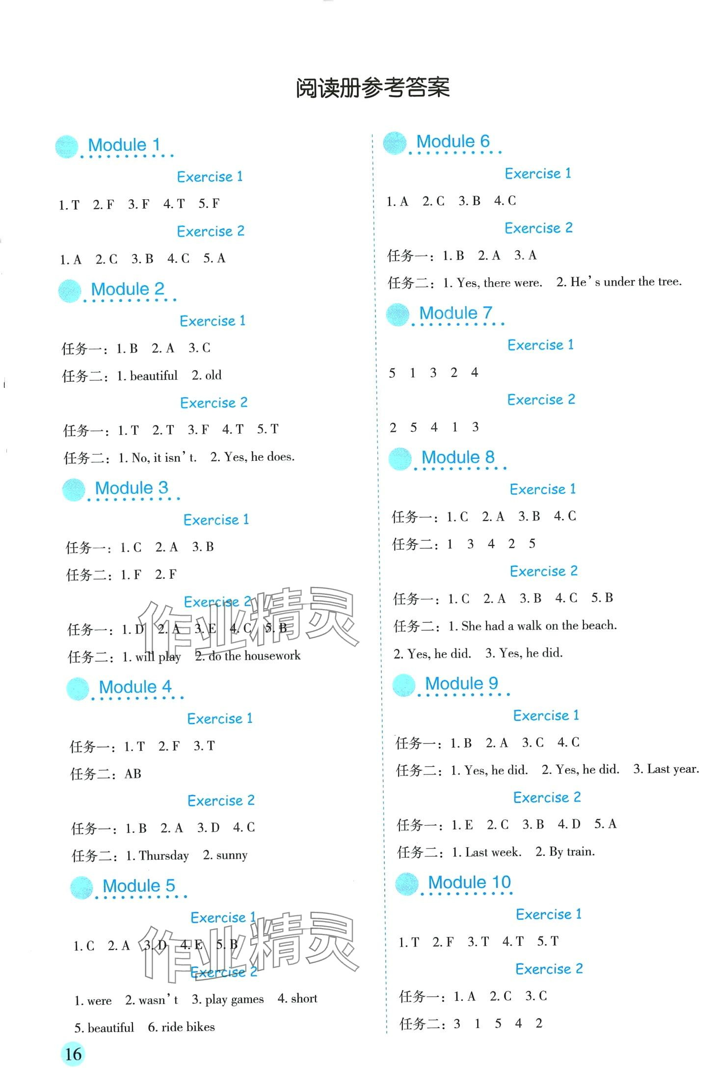 2024年優(yōu)秀生作業(yè)本四年級英語下冊外研版 參考答案第1頁