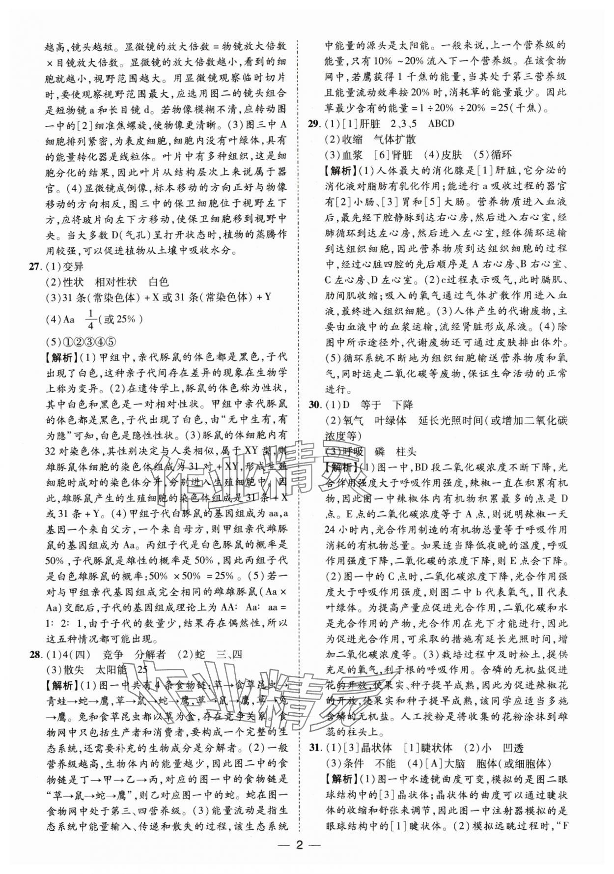 2025年鲁人泰斗中考必备中考试题汇编生物中考山东专版 参考答案第2页
