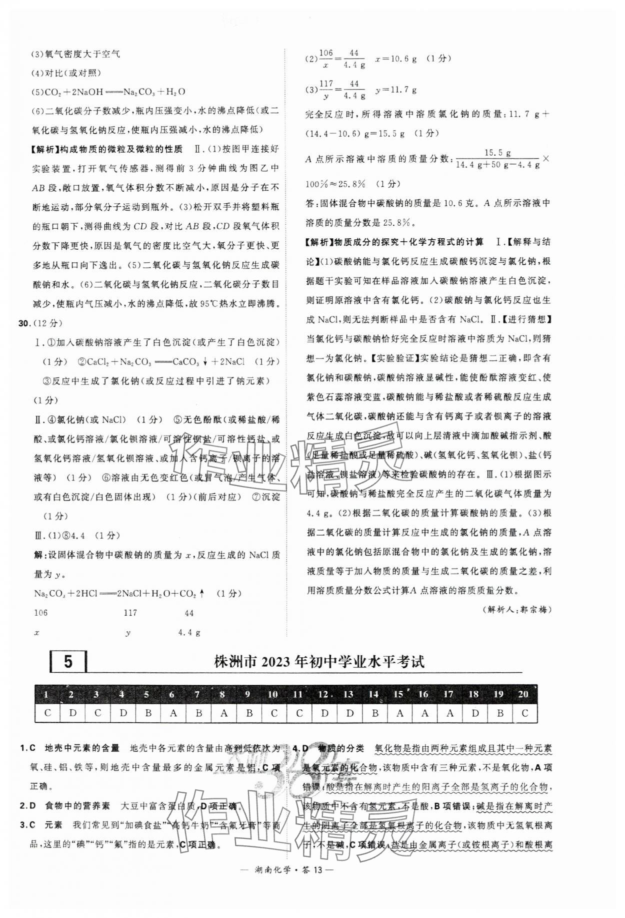 2024年天利38套中考试题精选化学湖南专版 参考答案第13页