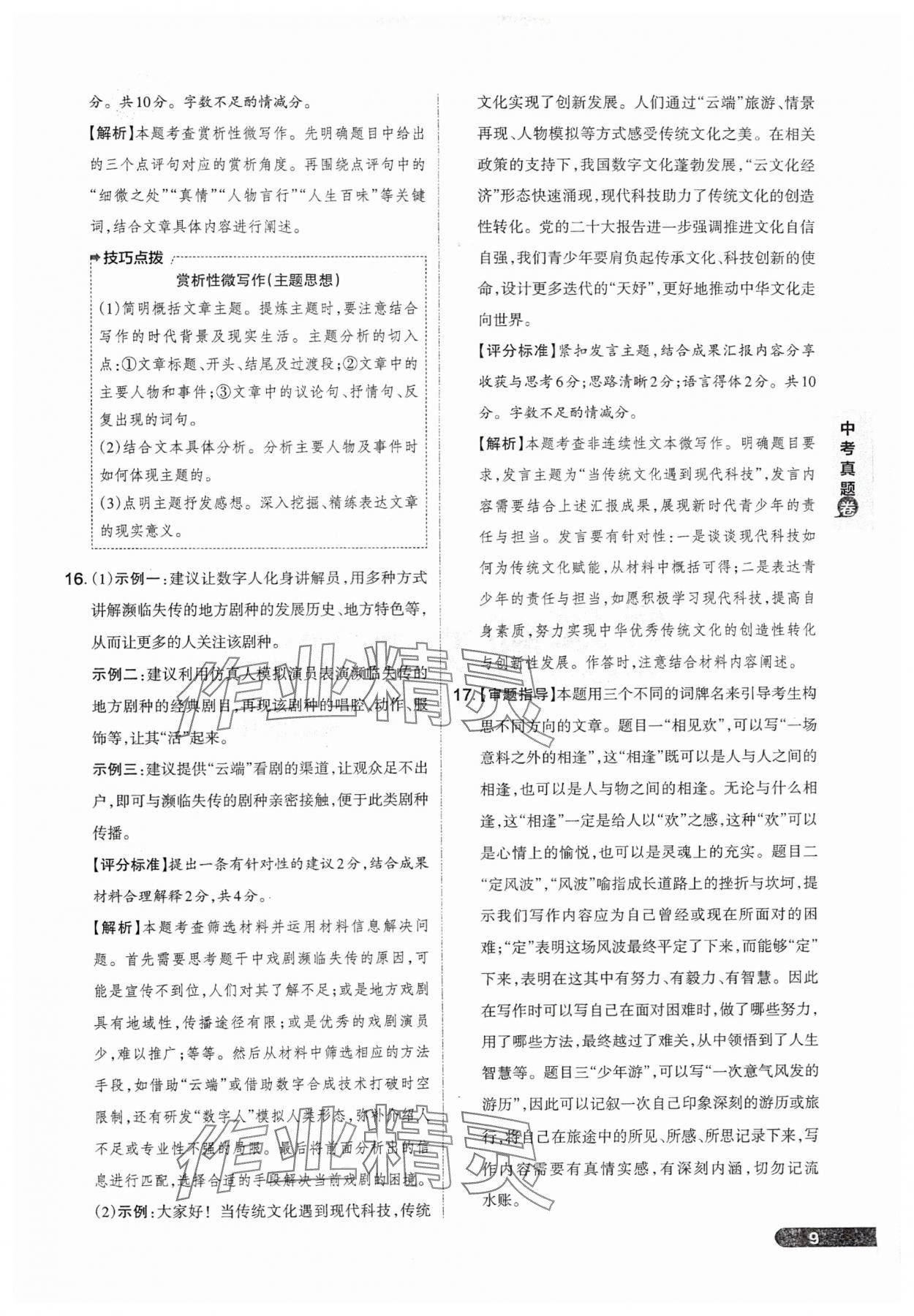 2025年領(lǐng)跑卷語文山西專版&nbsp;參考答案第9頁