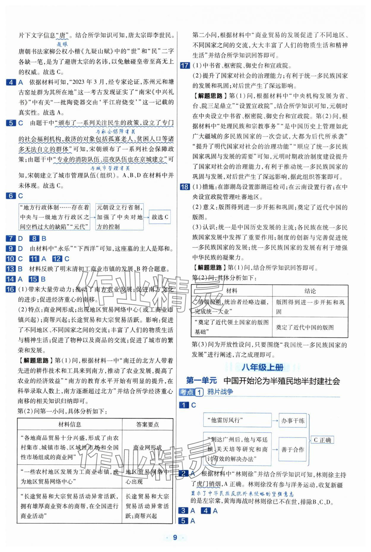 2024年金考卷中考真題分類訓(xùn)練歷史 參考答案第8頁