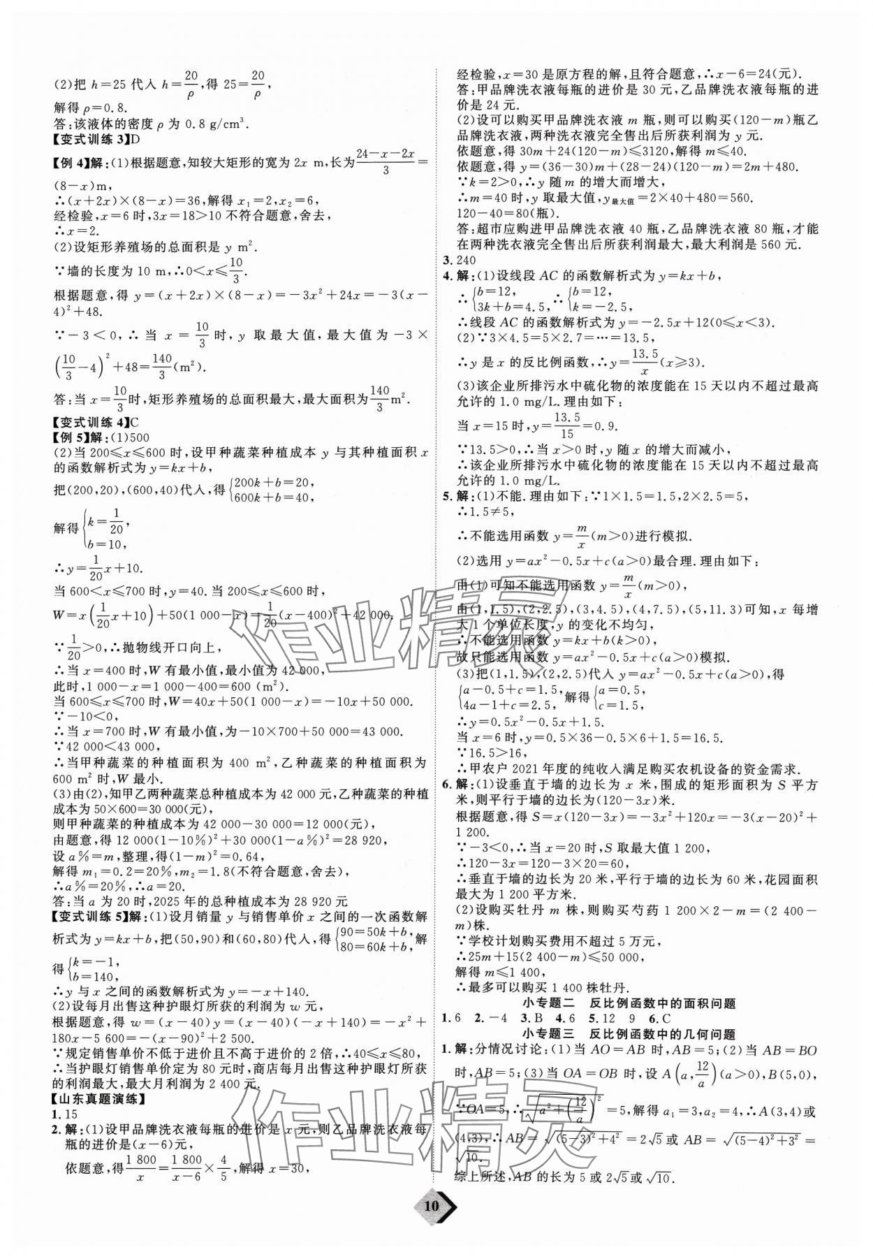 2024年优加学案赢在中考数学 参考答案第10页