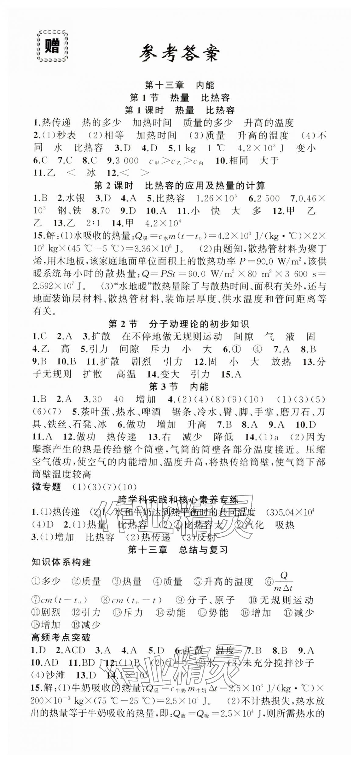 2025年四清導航九年級物理上冊人教版 第1頁