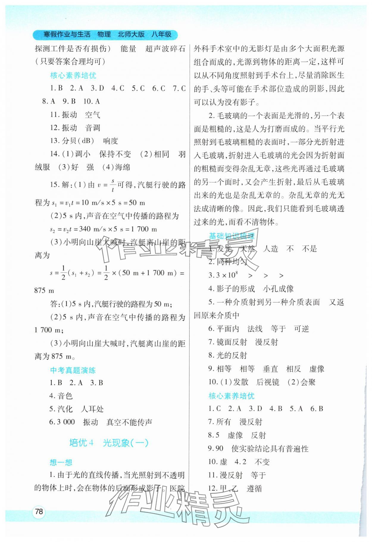 2025年寒假作業(yè)與生活陜西師范大學(xué)出版總社八年級物理北師大版 參考答案第3頁