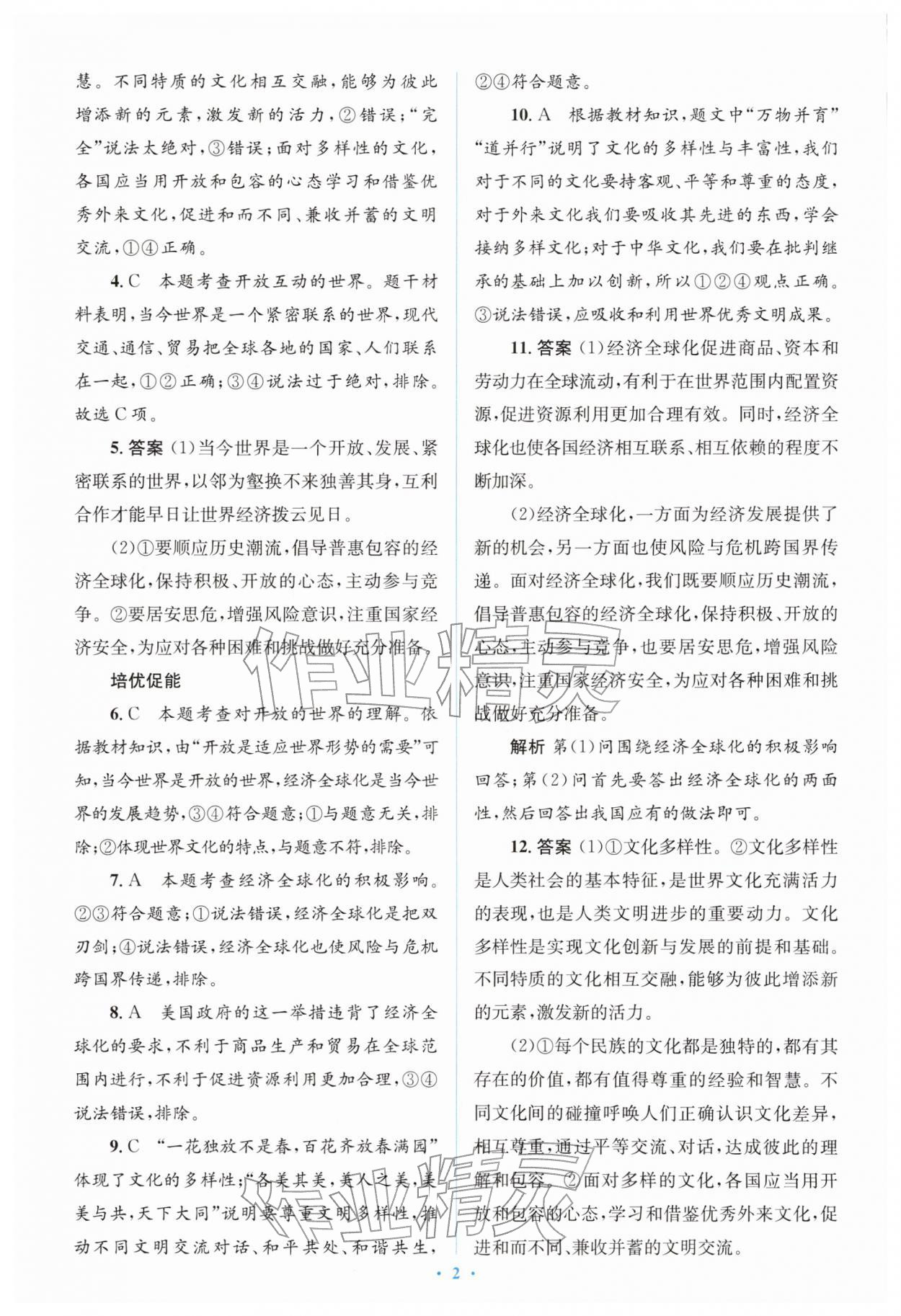 2026年同步解析与测评学考练九年级道德与法治下册人教版&nbsp;参考答案第2页