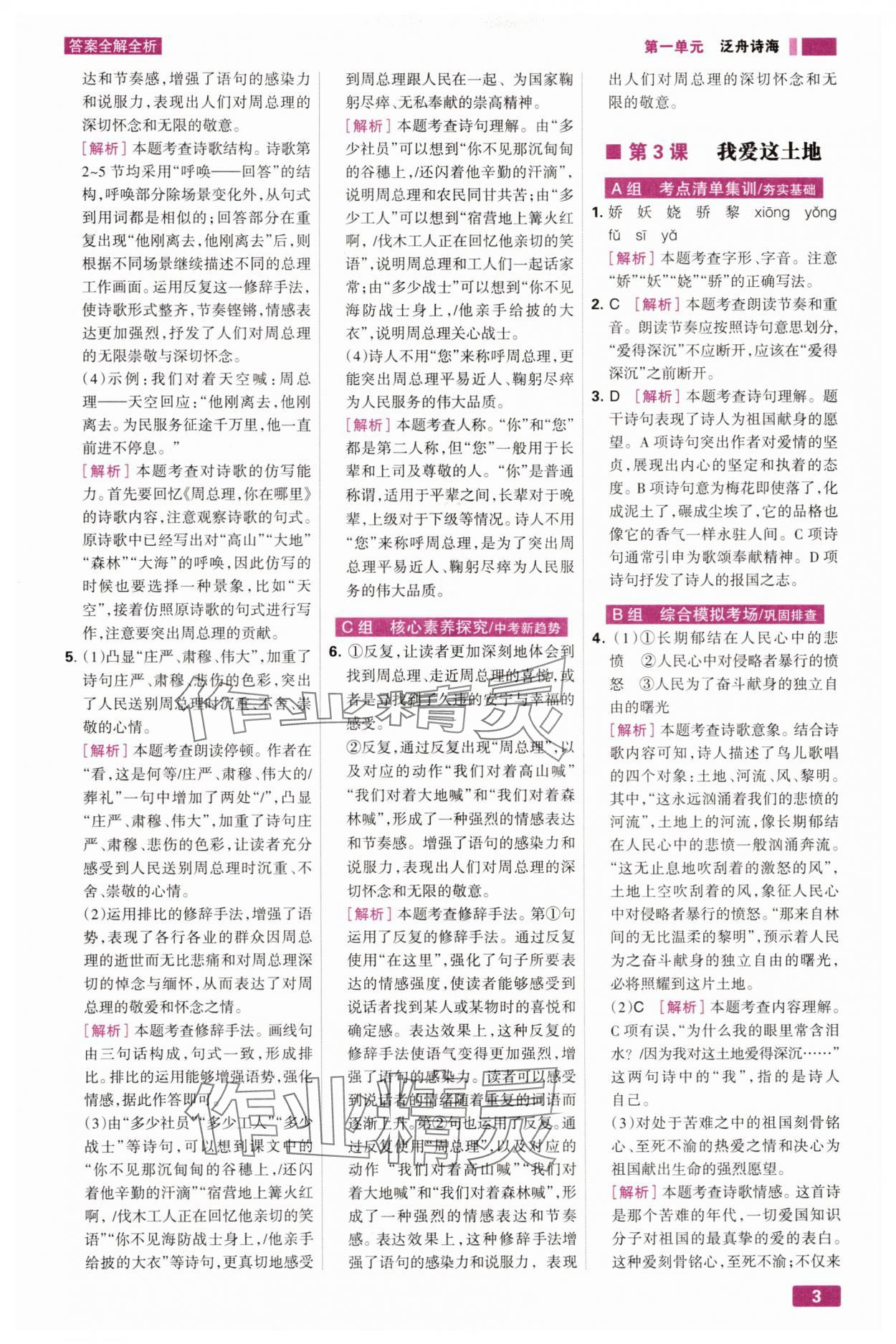 2025年考点集训与满分备考九年级语文全一册上人教版 第3页