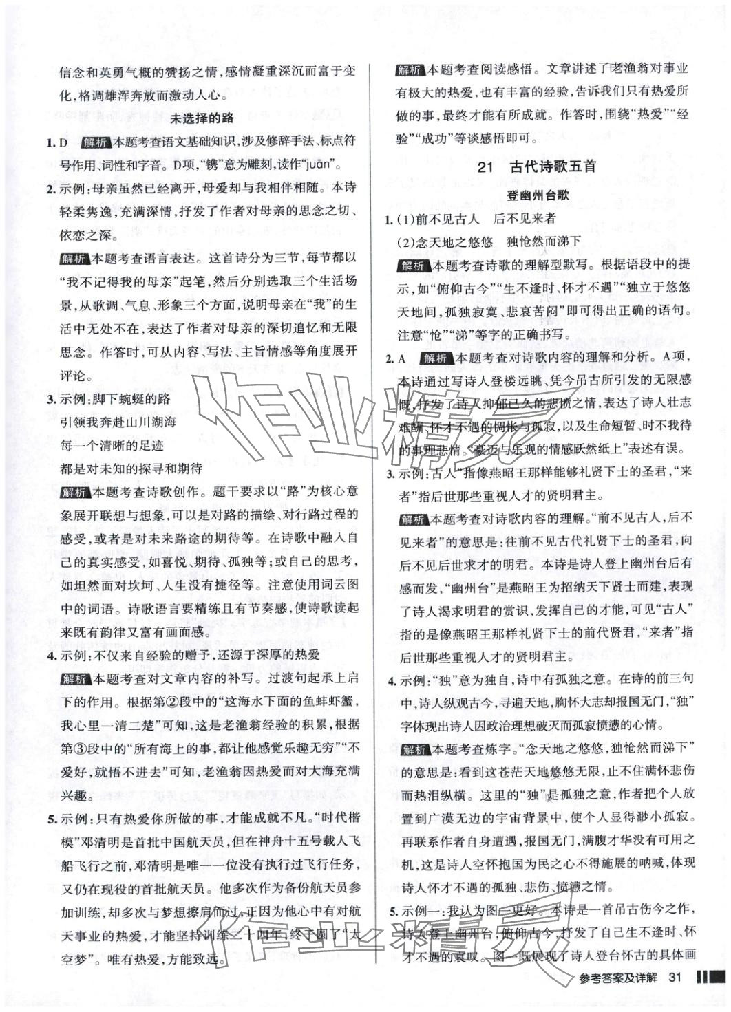 2025年名校作業(yè)語文下冊人教版 參考答案第31頁