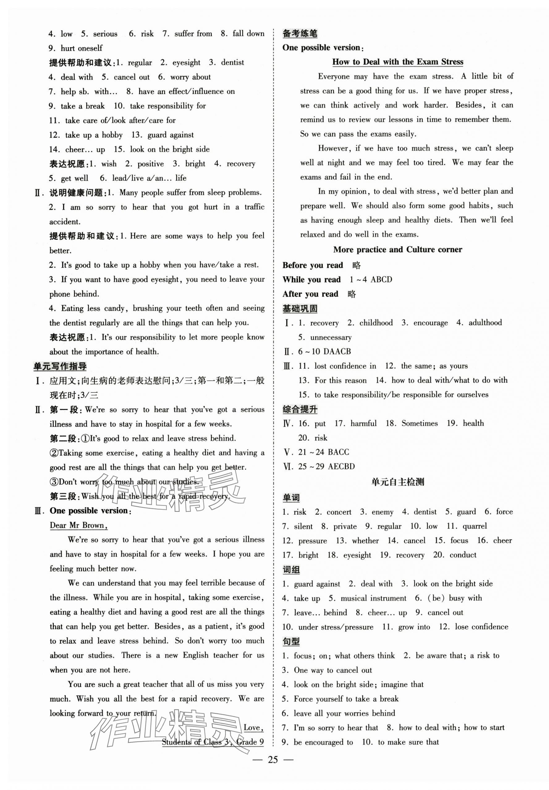 2025年领跑作业本九年级英语全一册人教版广州专版&nbsp;参考答案第25页