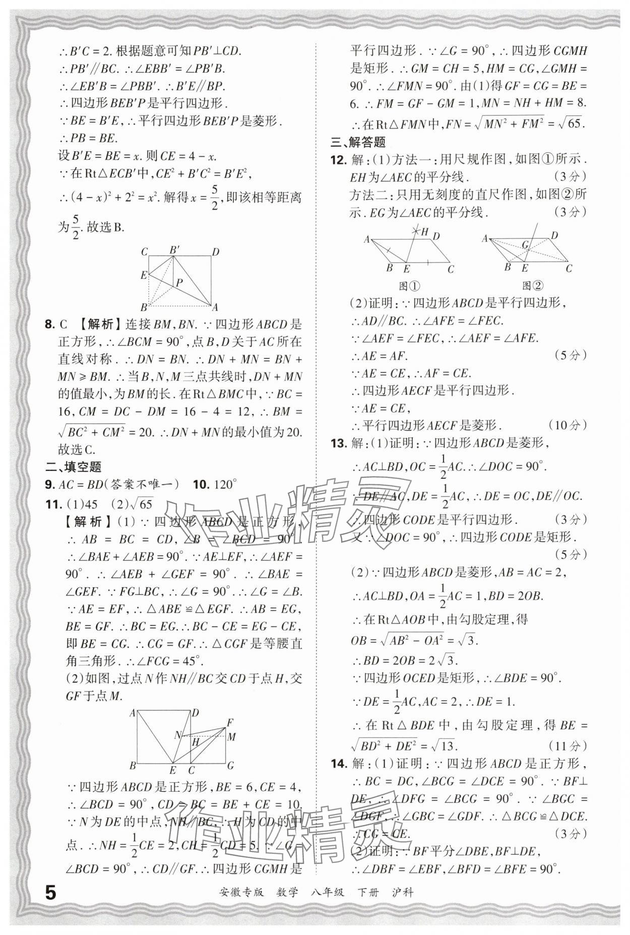 2025年王朝霞各地期末试卷精选八年级数学下册沪科版安徽专版 参考答案第5页