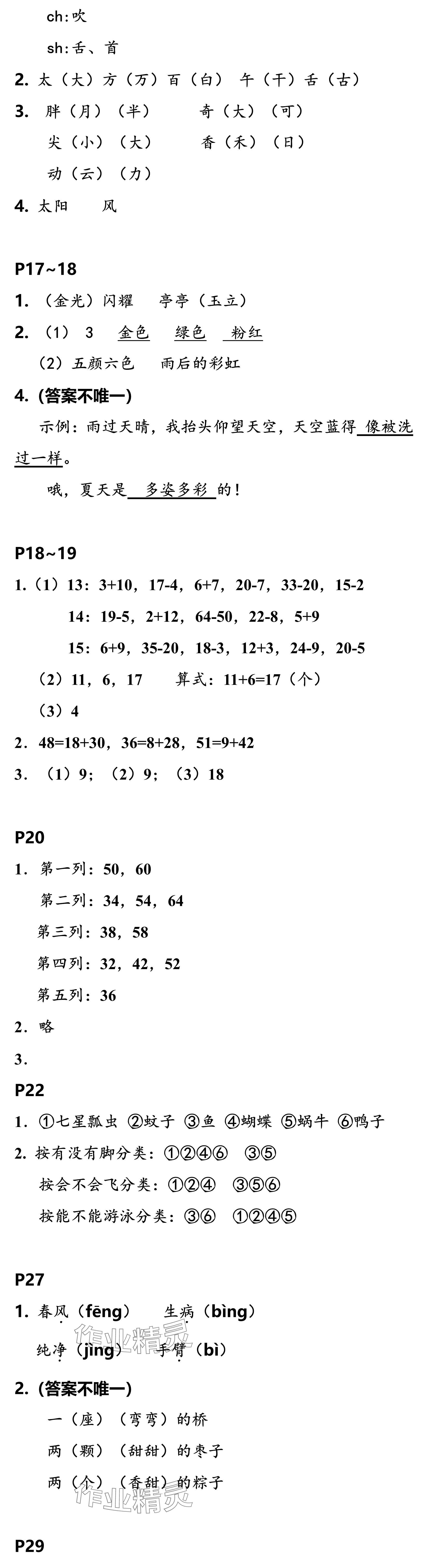 2024年小学综合暑假作业本浙江教育出版社一年级 参考答案第2页