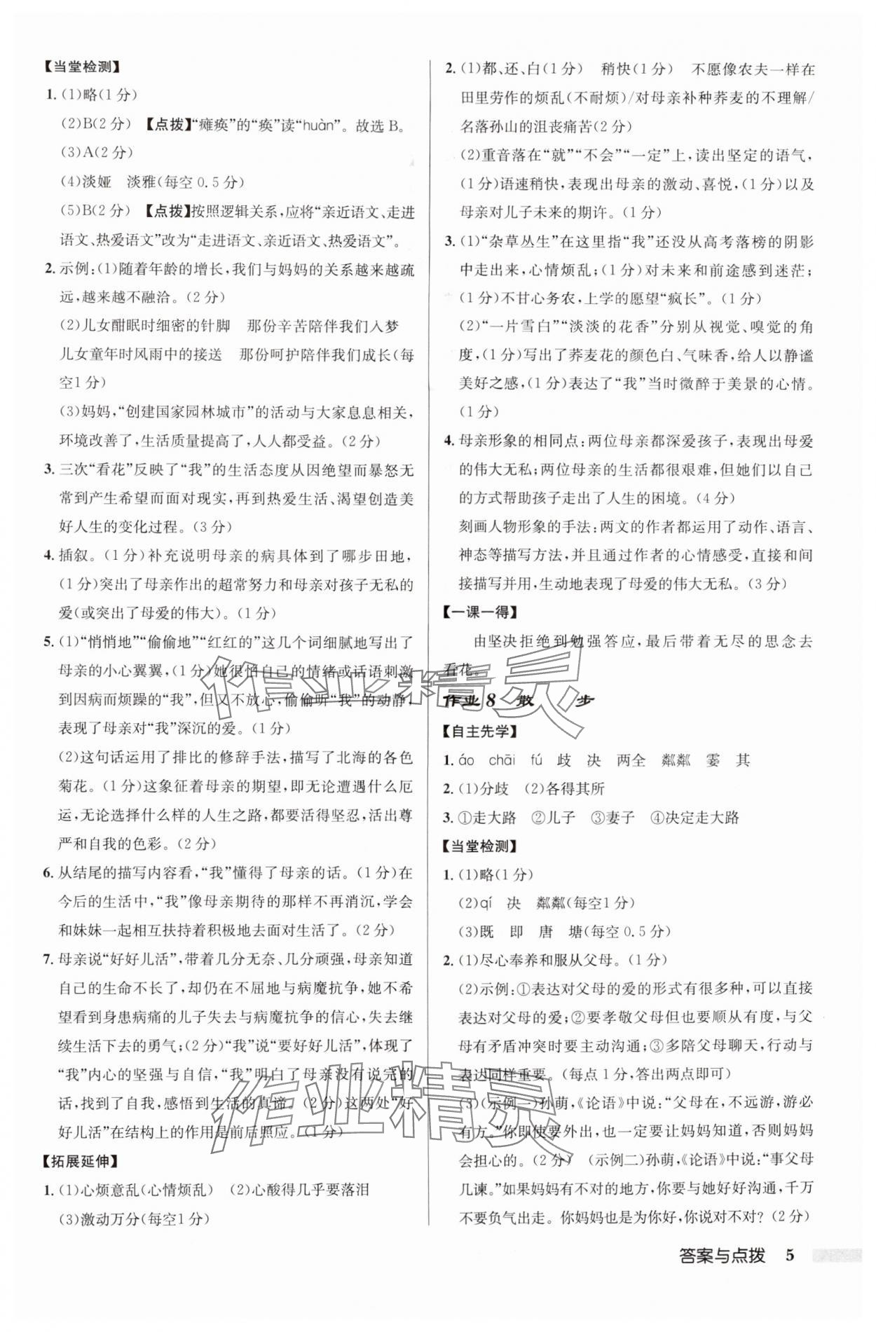 2024年啟東中學(xué)作業(yè)本七年級(jí)語(yǔ)文上冊(cè)人教版蘇北專版 參考答案第5頁(yè)