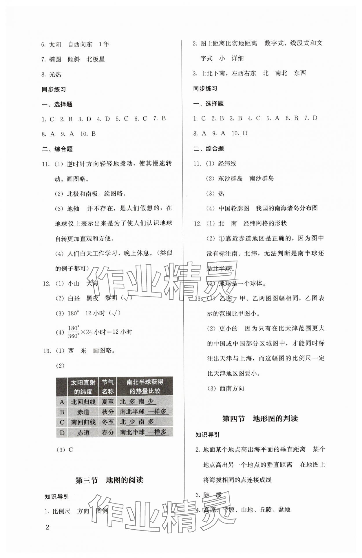 2023年人教金学典同步解析与测评七年级地理上册人教版 参考答案第2页