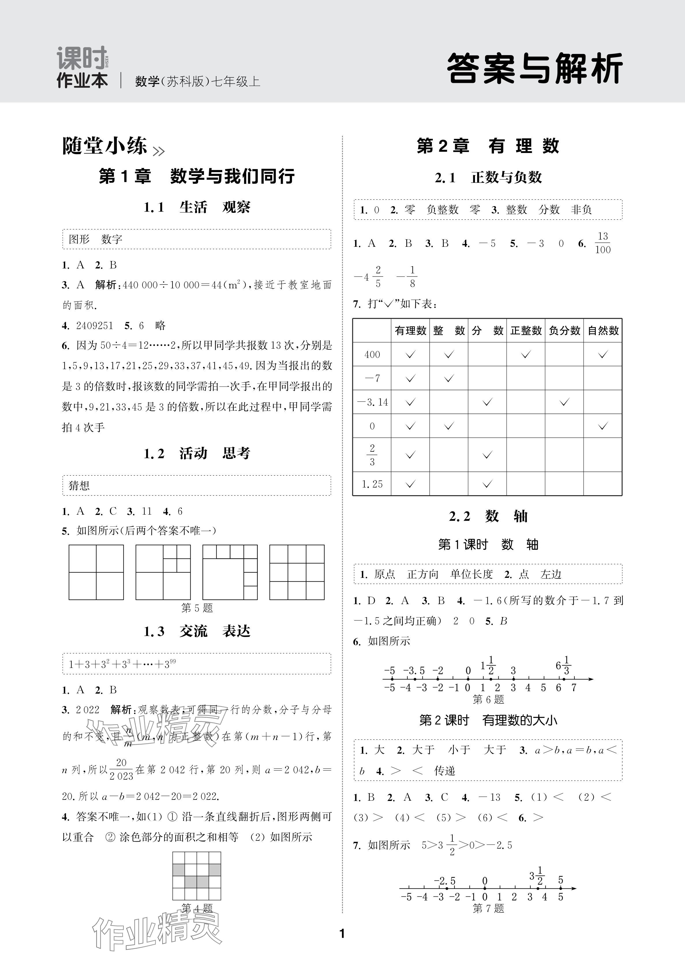 2024年通成學(xué)典課時(shí)作業(yè)本七年級(jí)數(shù)學(xué)上冊(cè)蘇科版蘇州專版 參考答案第1頁(yè)