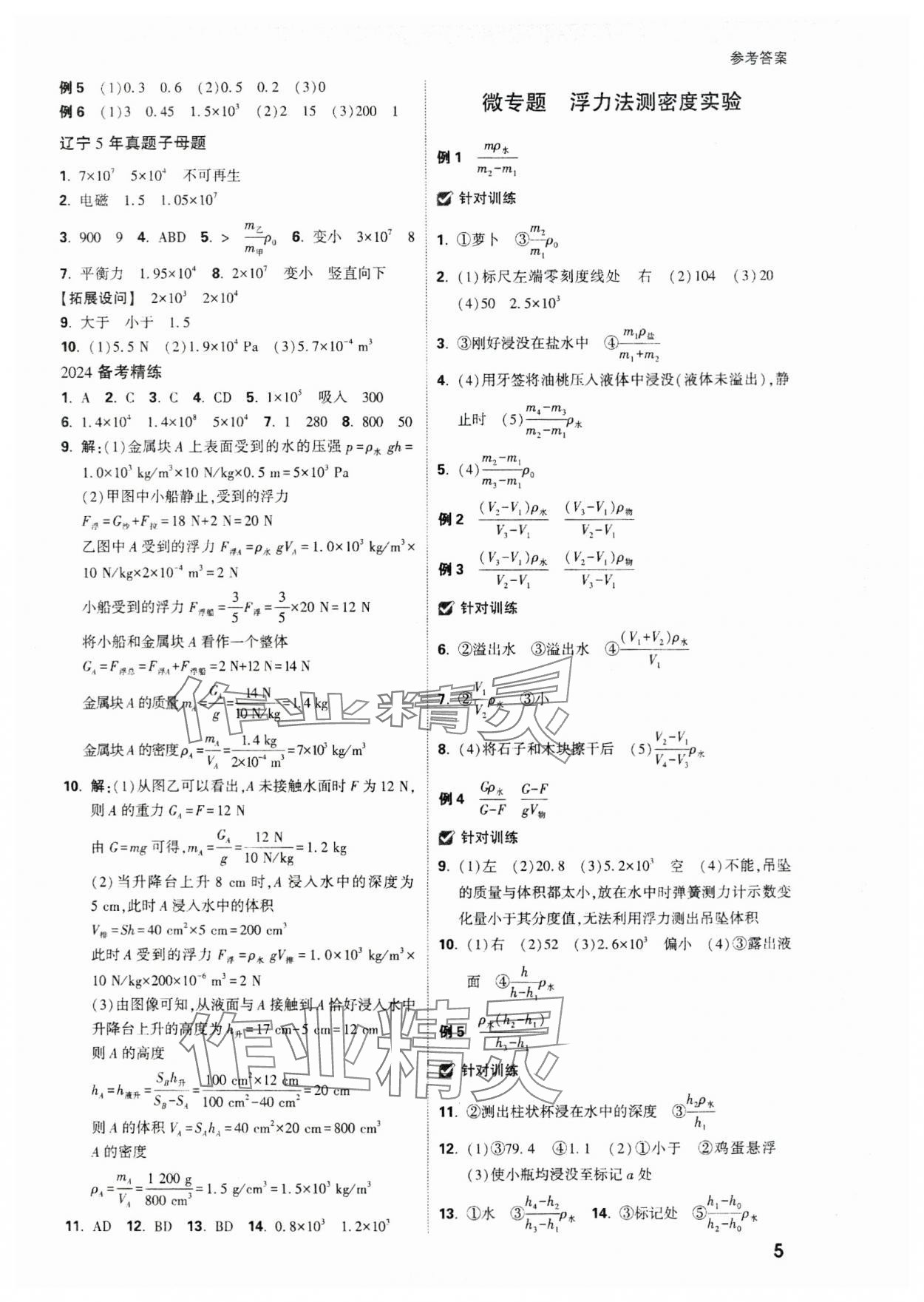 2024年萬唯中考試題研究物理遼寧專版 參考答案第5頁