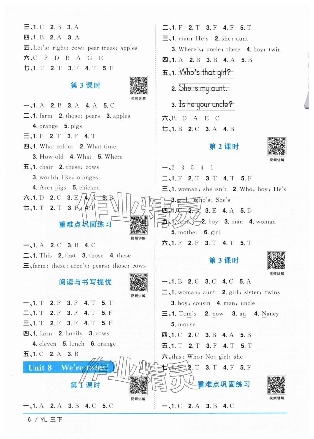 2024年陽光同學(xué)課時優(yōu)化作業(yè)三年級英語下冊譯林版江蘇專版 參考答案第6頁