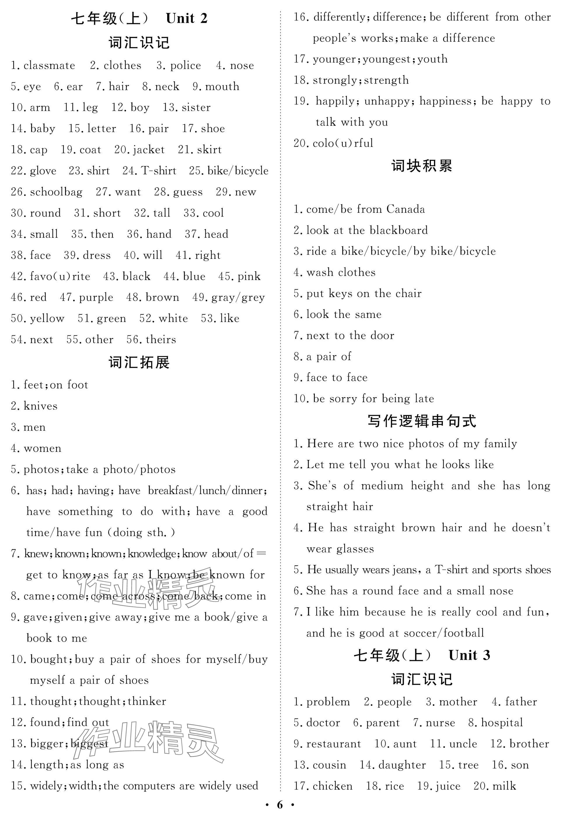 2025年中考复习指南长江少年儿童出版社英语仁爱版&nbsp;参考答案第6页