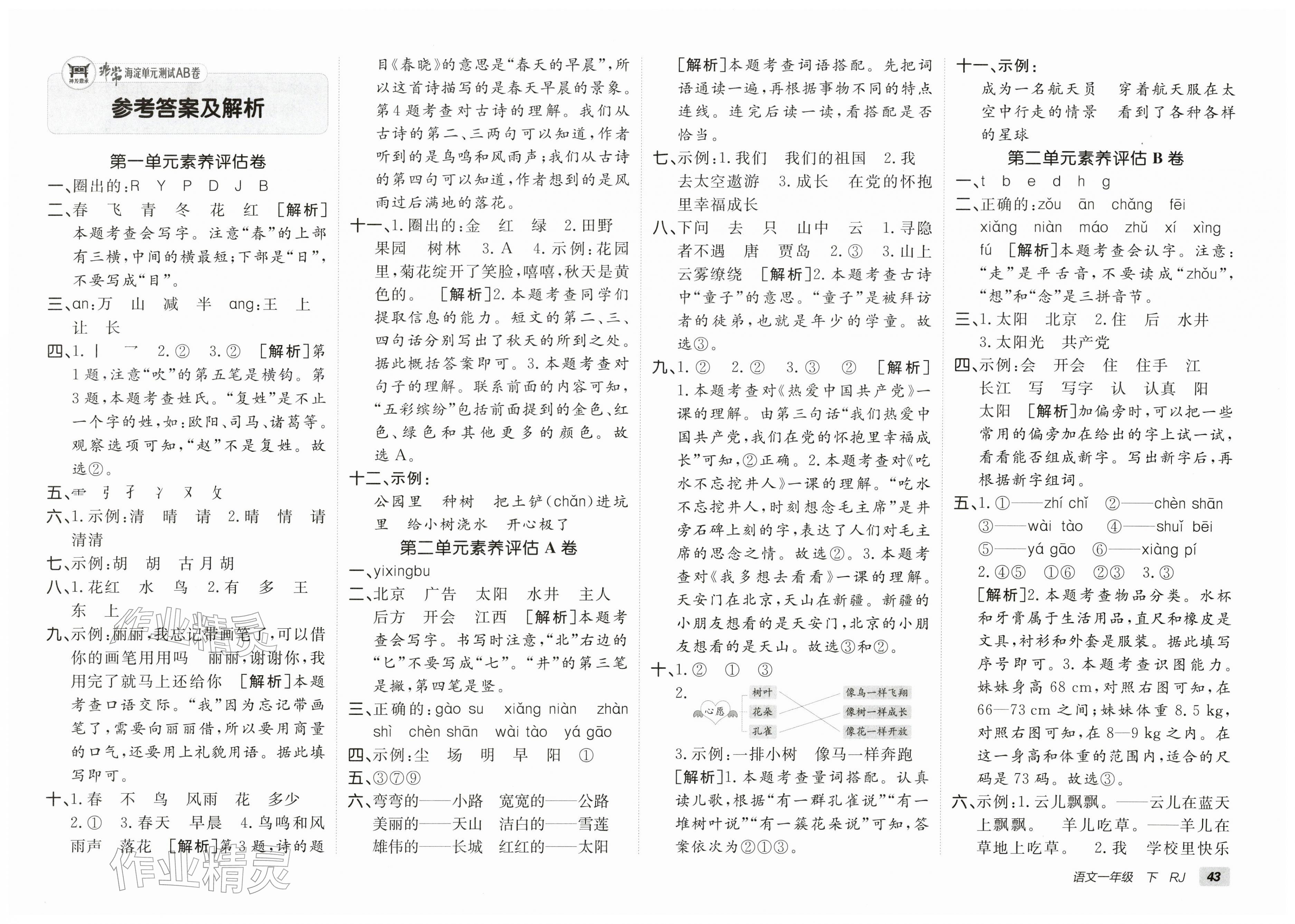 2026年海淀单元测试AB卷一年级语文下册人教版&nbsp;第1页