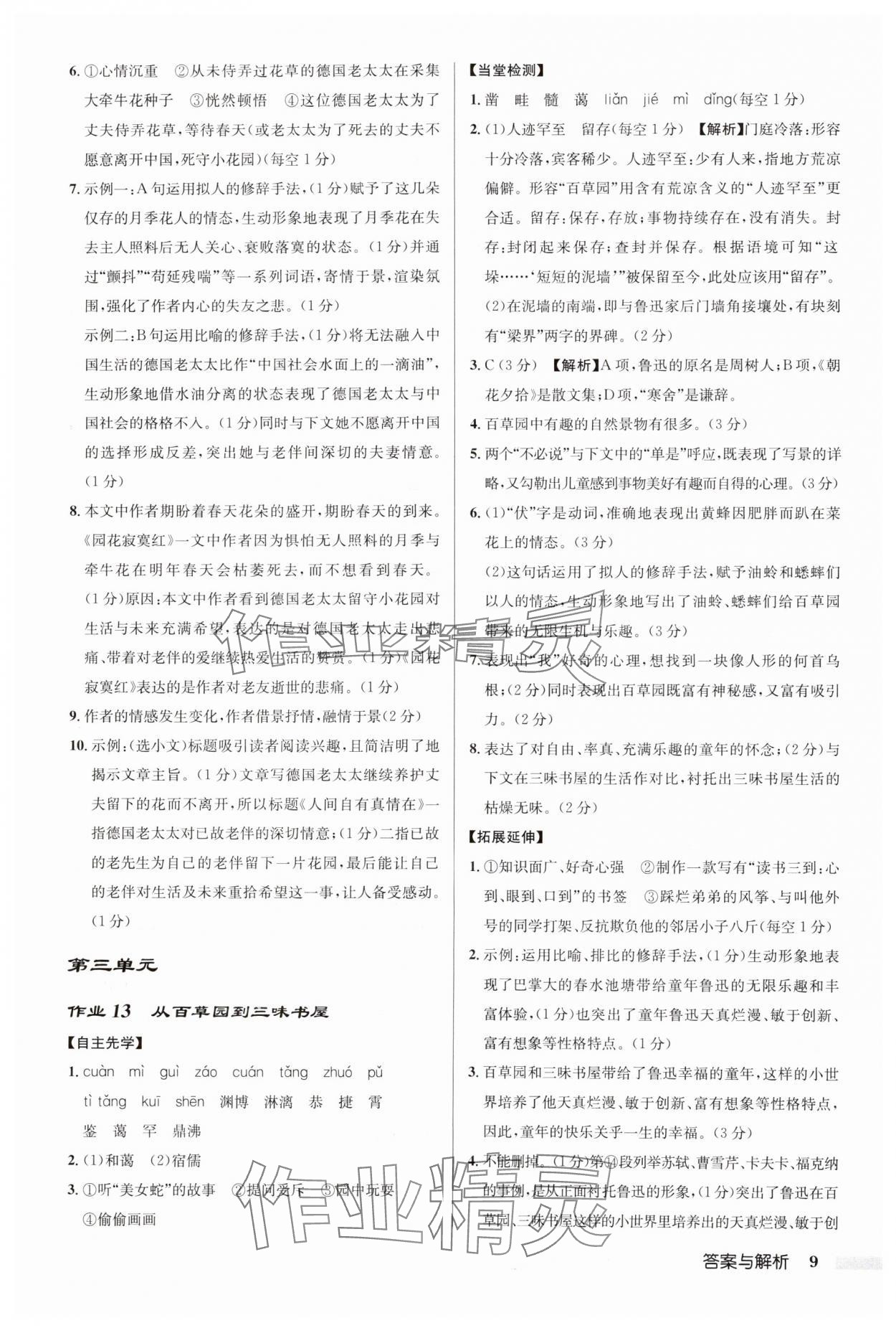 2024年啟東中學(xué)作業(yè)本七年級語文上冊人教版徐州專版 第9頁