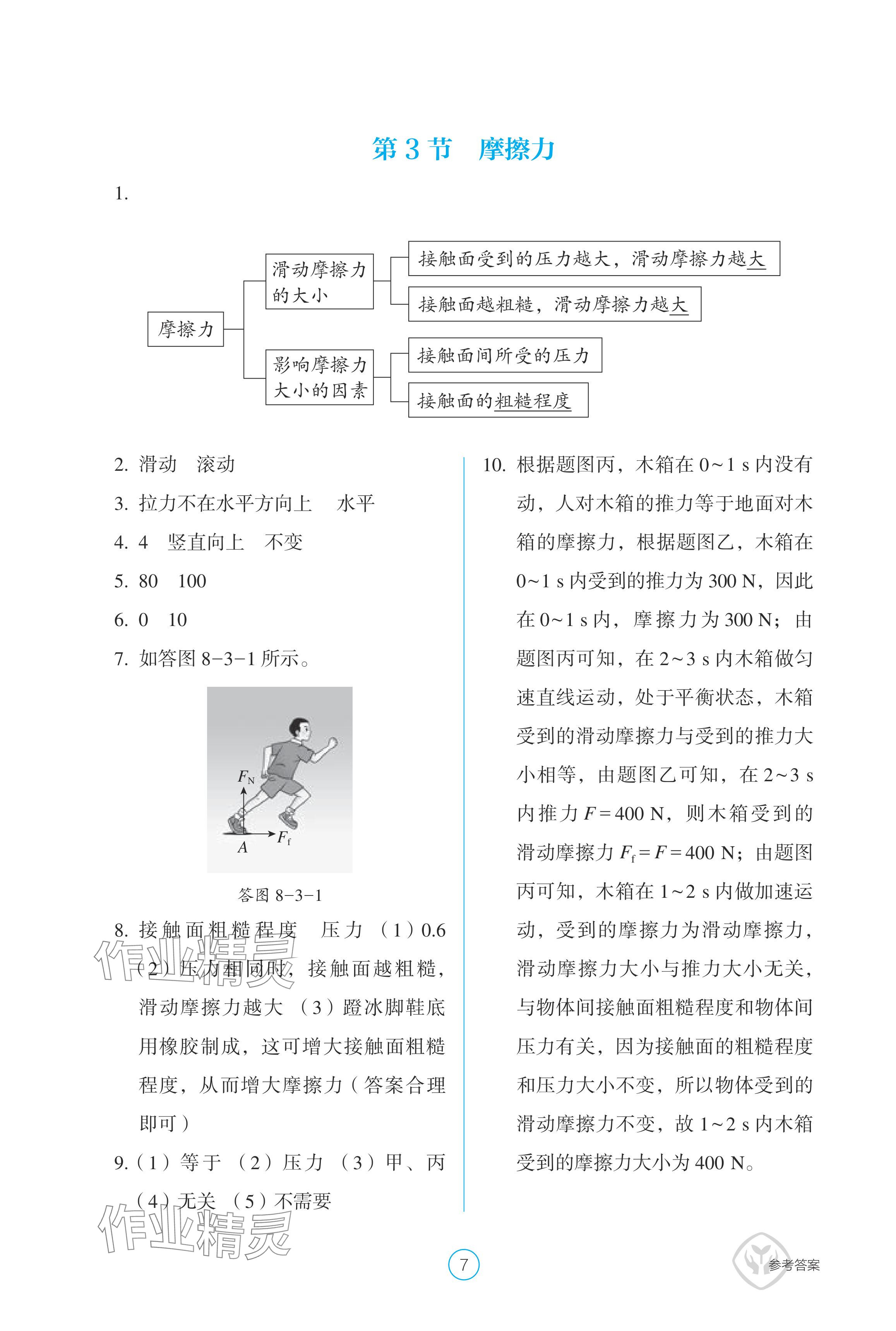 2024年学生基础性作业八年级物理下册人教版 参考答案第7页