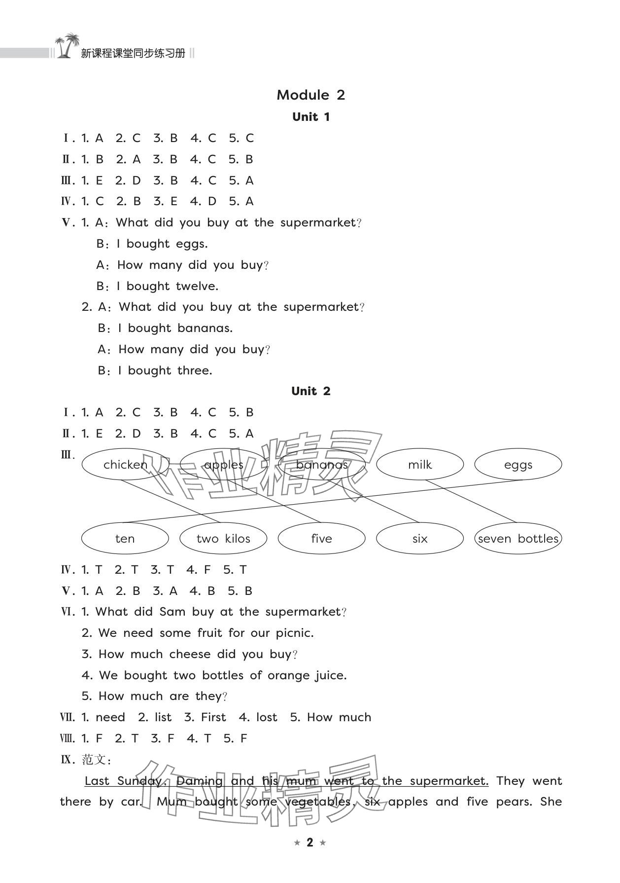 2025年新课程课堂同步练习册五年级英语上册外研版 参考答案第2页