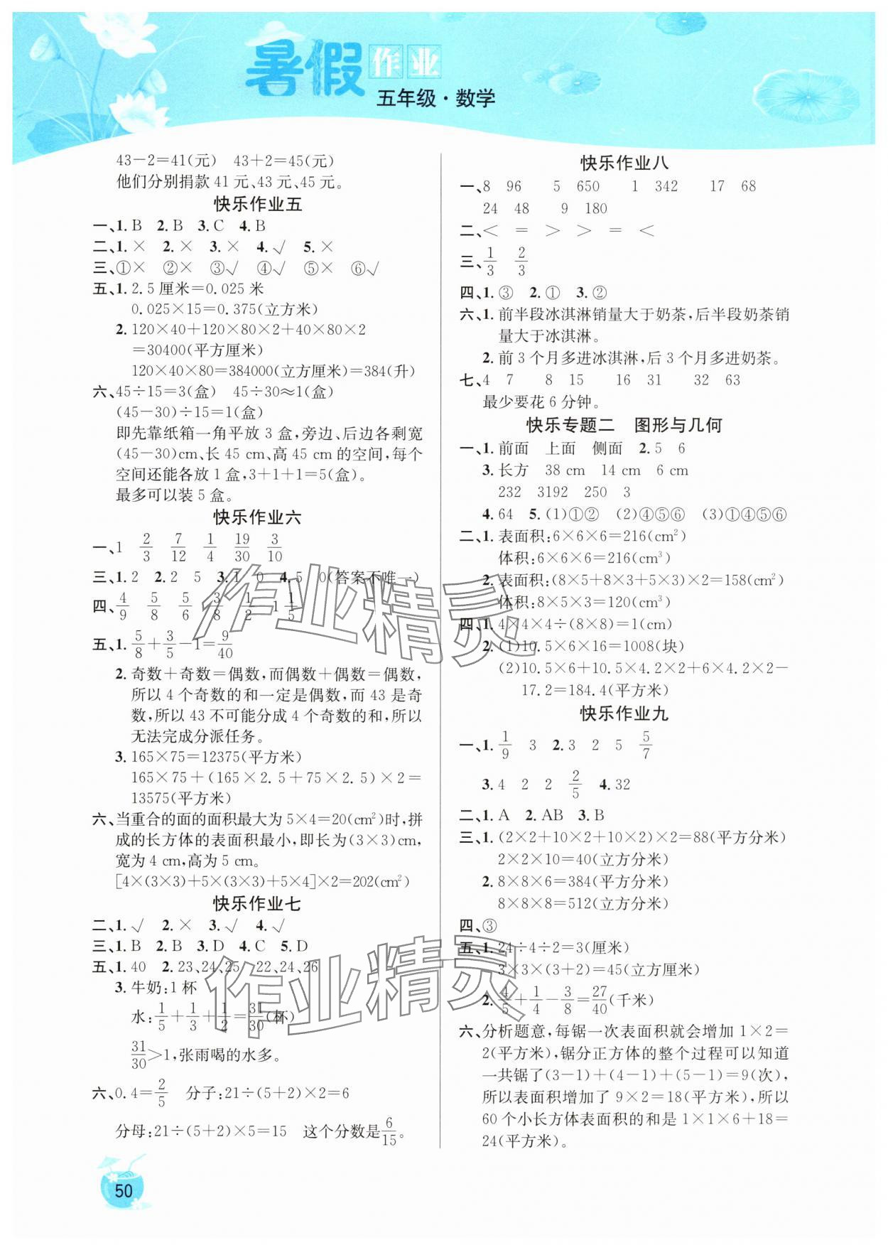 2025年快乐假期暑假作业延边教育出版社五年级数学人教版 第2页
