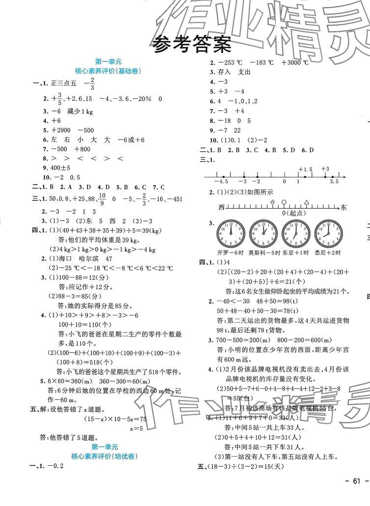 2024年全優(yōu)單元大卷六年級數(shù)學下冊人教版重慶專版 參考答案第1頁