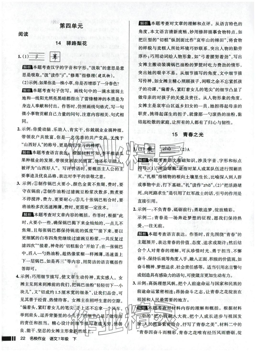 2025年名校作業(yè)語文下冊人教版 參考答案第22頁