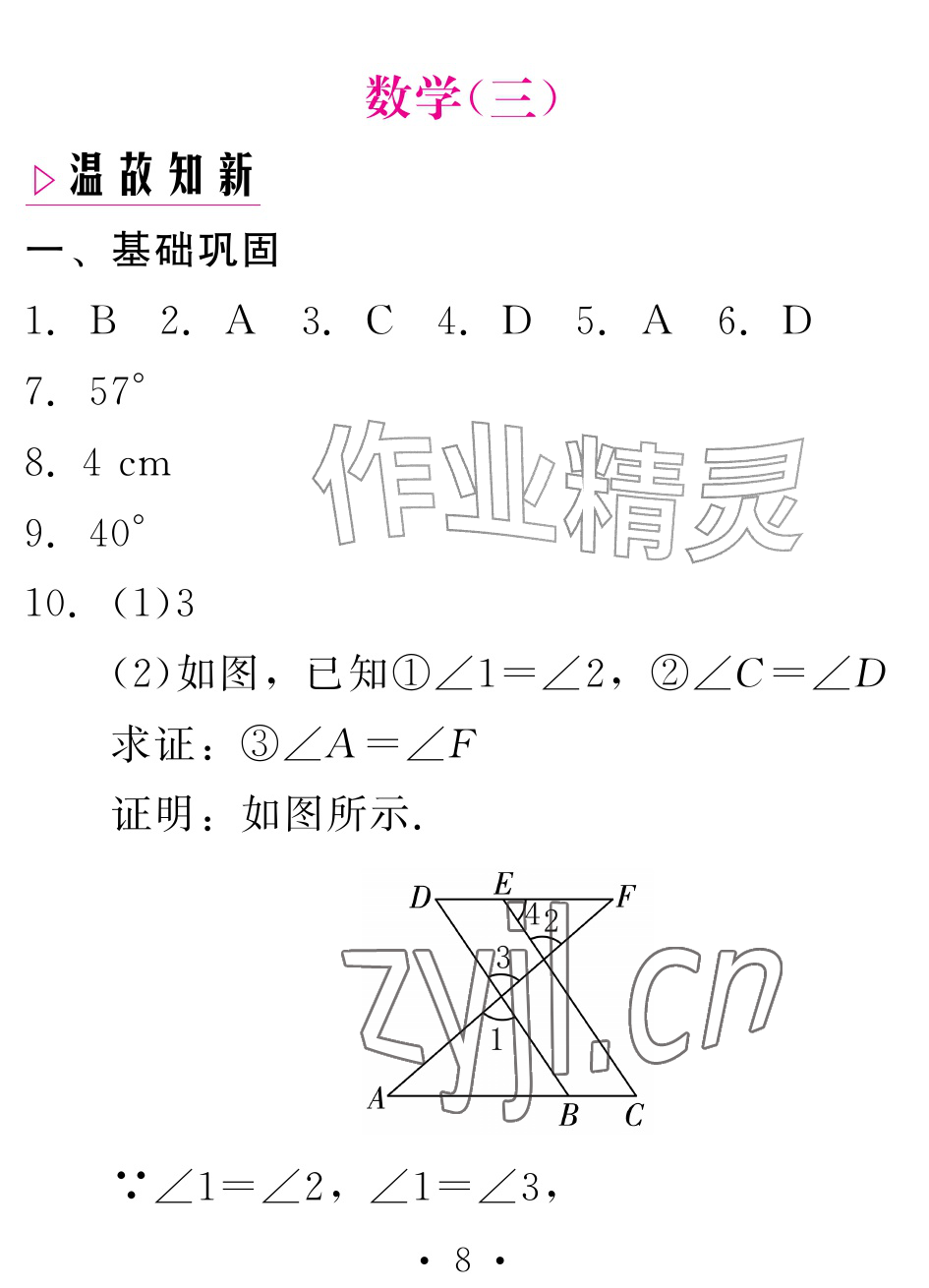 2026年天舟文化精彩暑假团结出版社七年级数学全一册通用版&nbsp;参考答案第8页