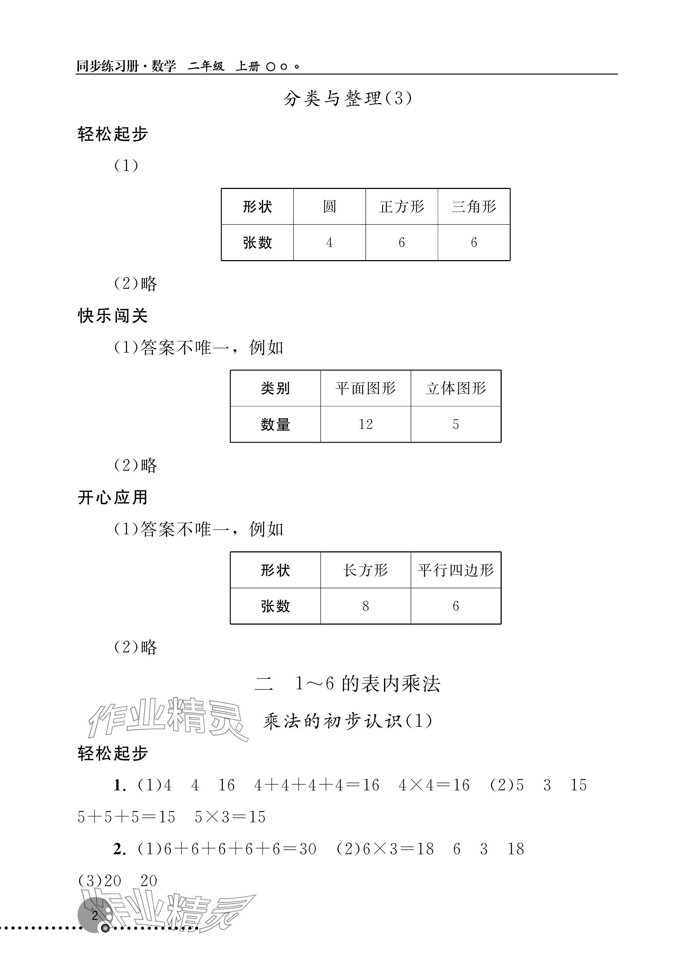 2025年同步练习册人民教育出版社二年级数学上册人教版新疆专版 参考答案第2页