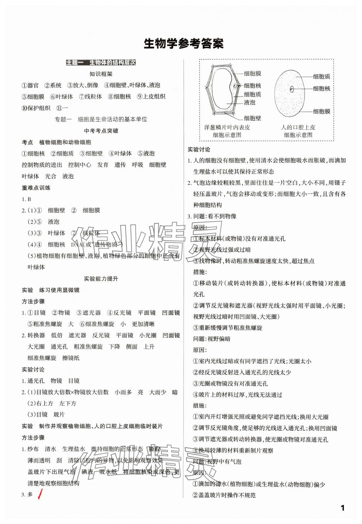 2025年滾動遷移中考總復習生物山西專版 參考答案第1頁