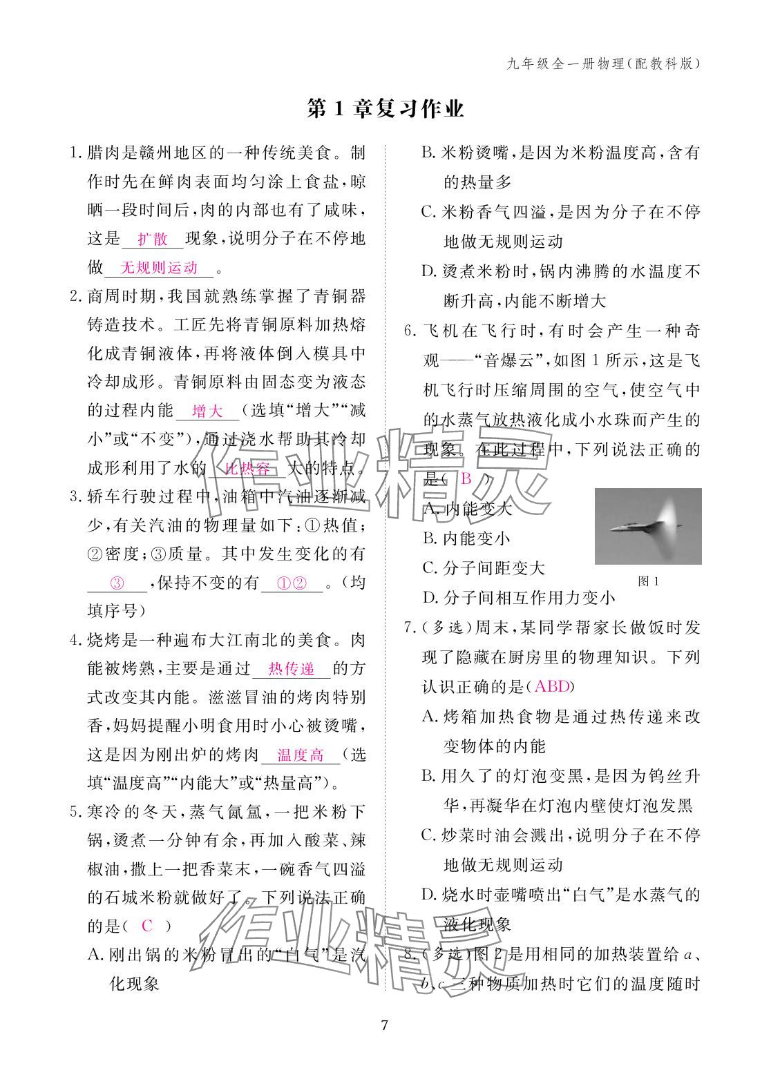 2025年作业本江西教育出版社九年级物理全一册教科版 参考答案第7页