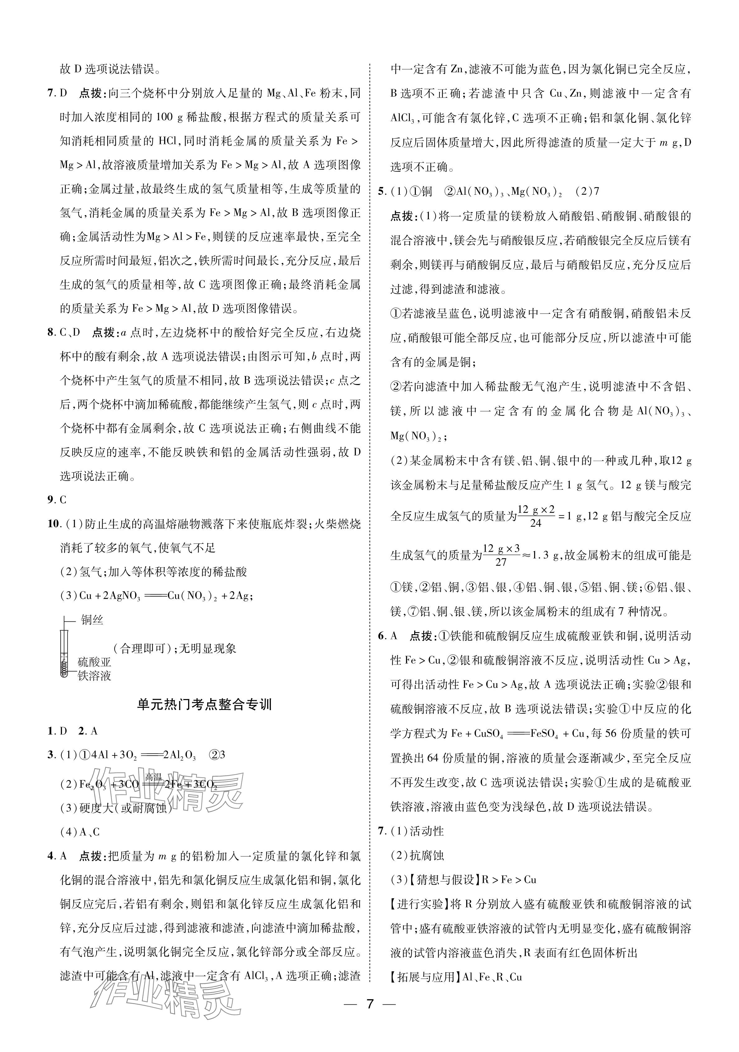 2024年點(diǎn)撥訓(xùn)練九年級化學(xué)下冊人教版福建專版 參考答案第6頁