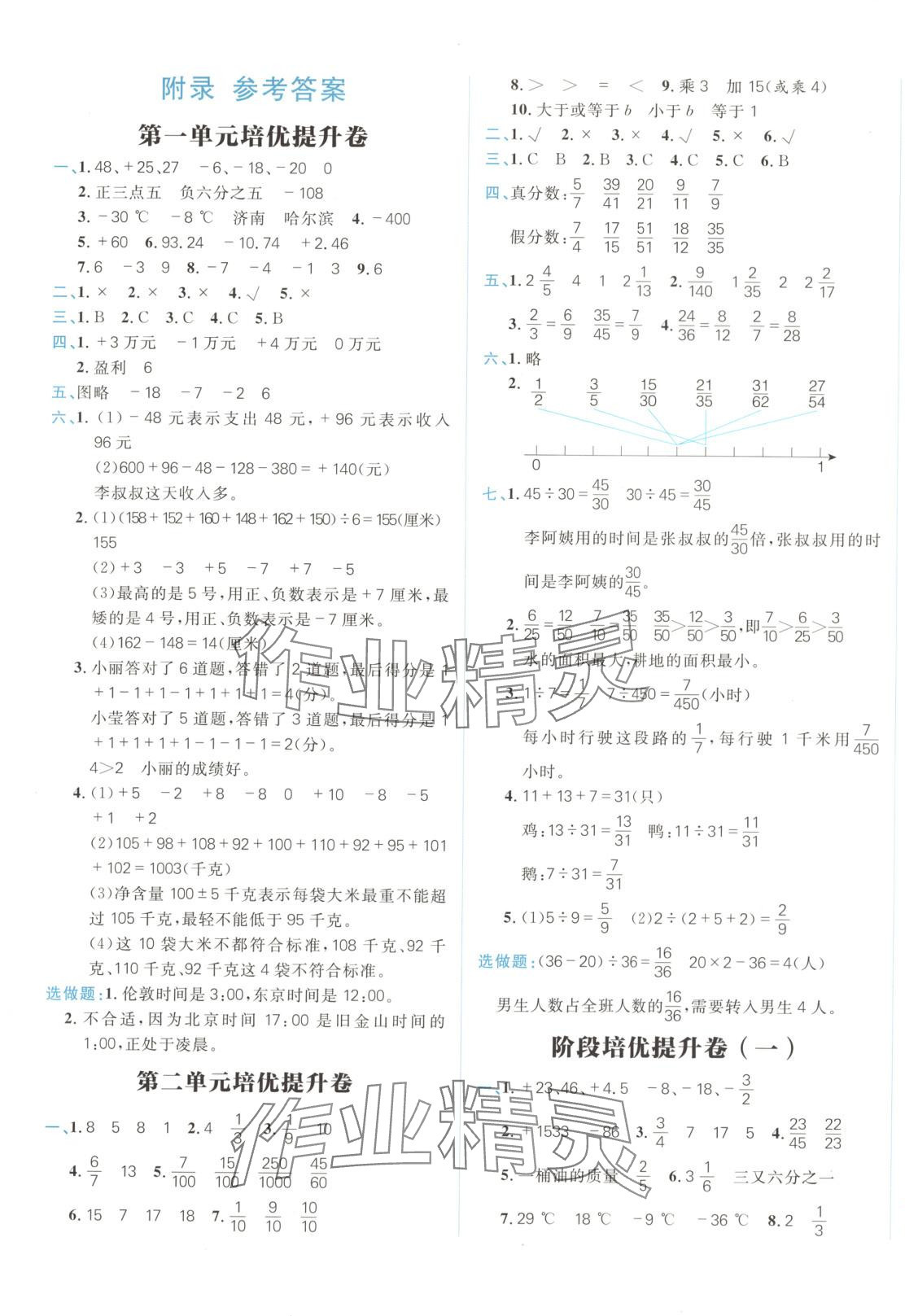 2025年陽光計劃小學試卷五年級數學下冊青島版 參考答案第1頁