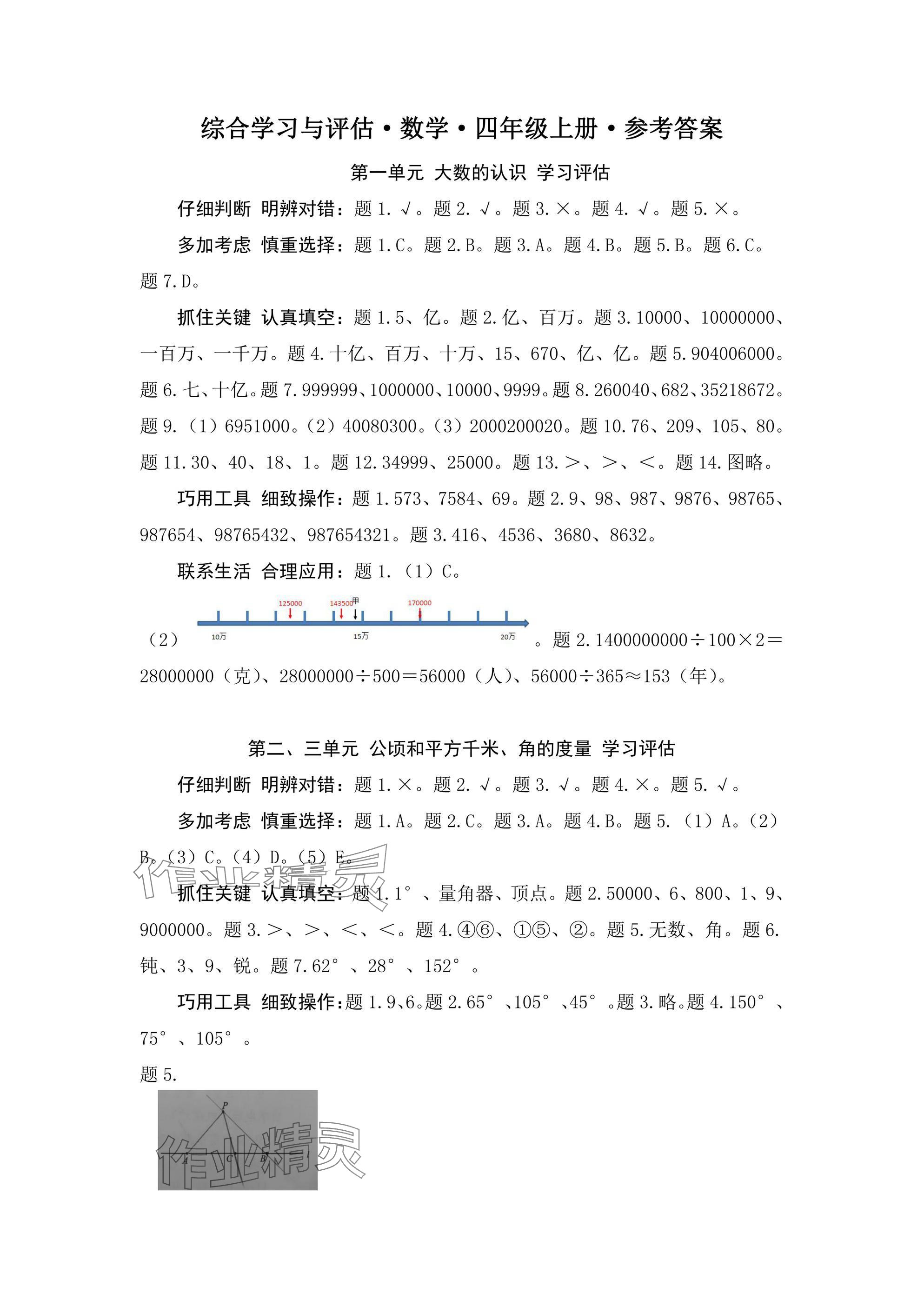 2024年綜合學(xué)習(xí)與評(píng)估四年級(jí)數(shù)學(xué)上冊(cè)人教版 參考答案第1頁