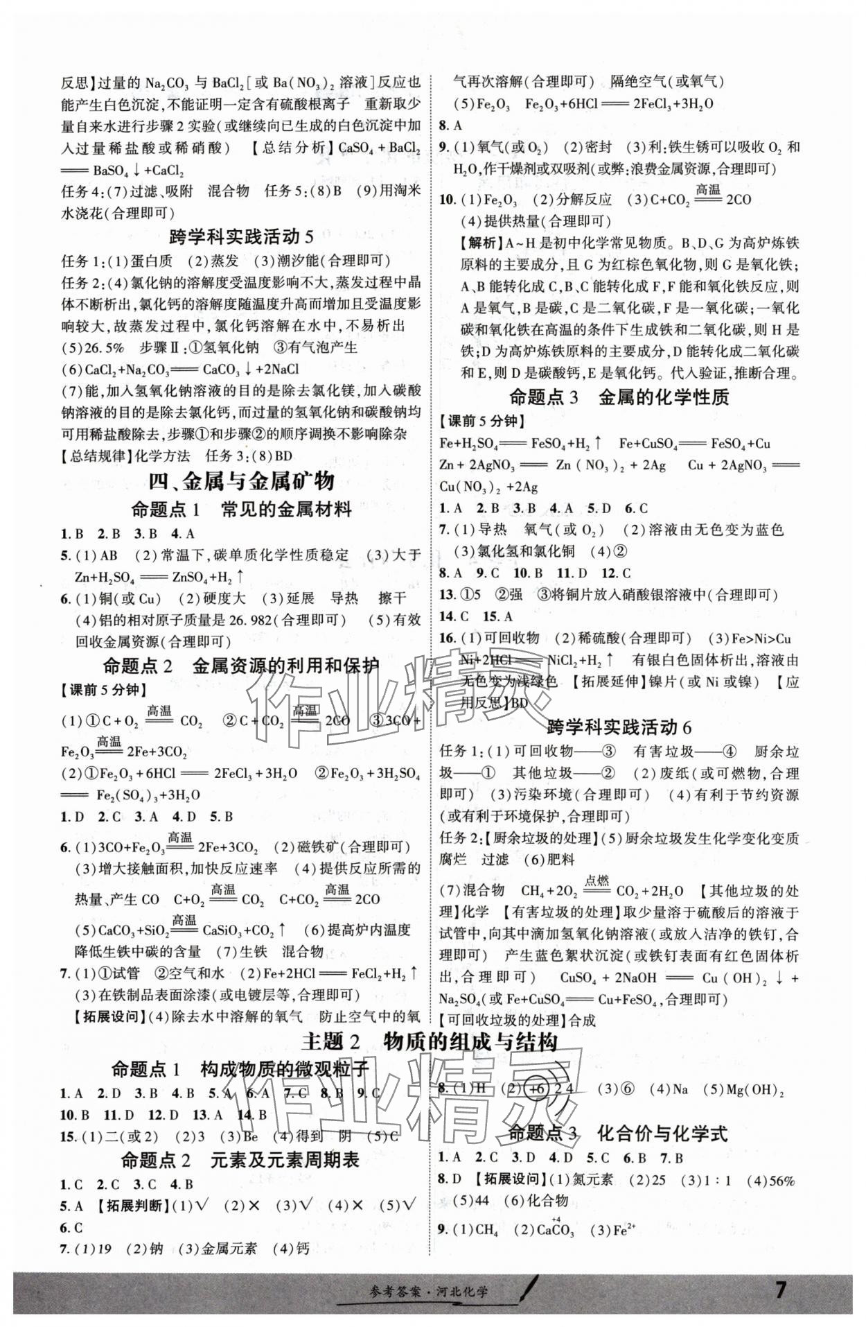 2025年一战成名考前新方案化学河北中考 参考答案第6页