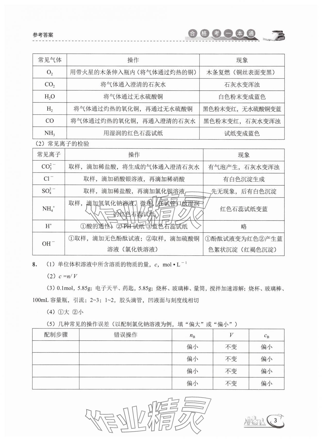 2025年高中化學(xué)合格考一本通 參考答案第3頁