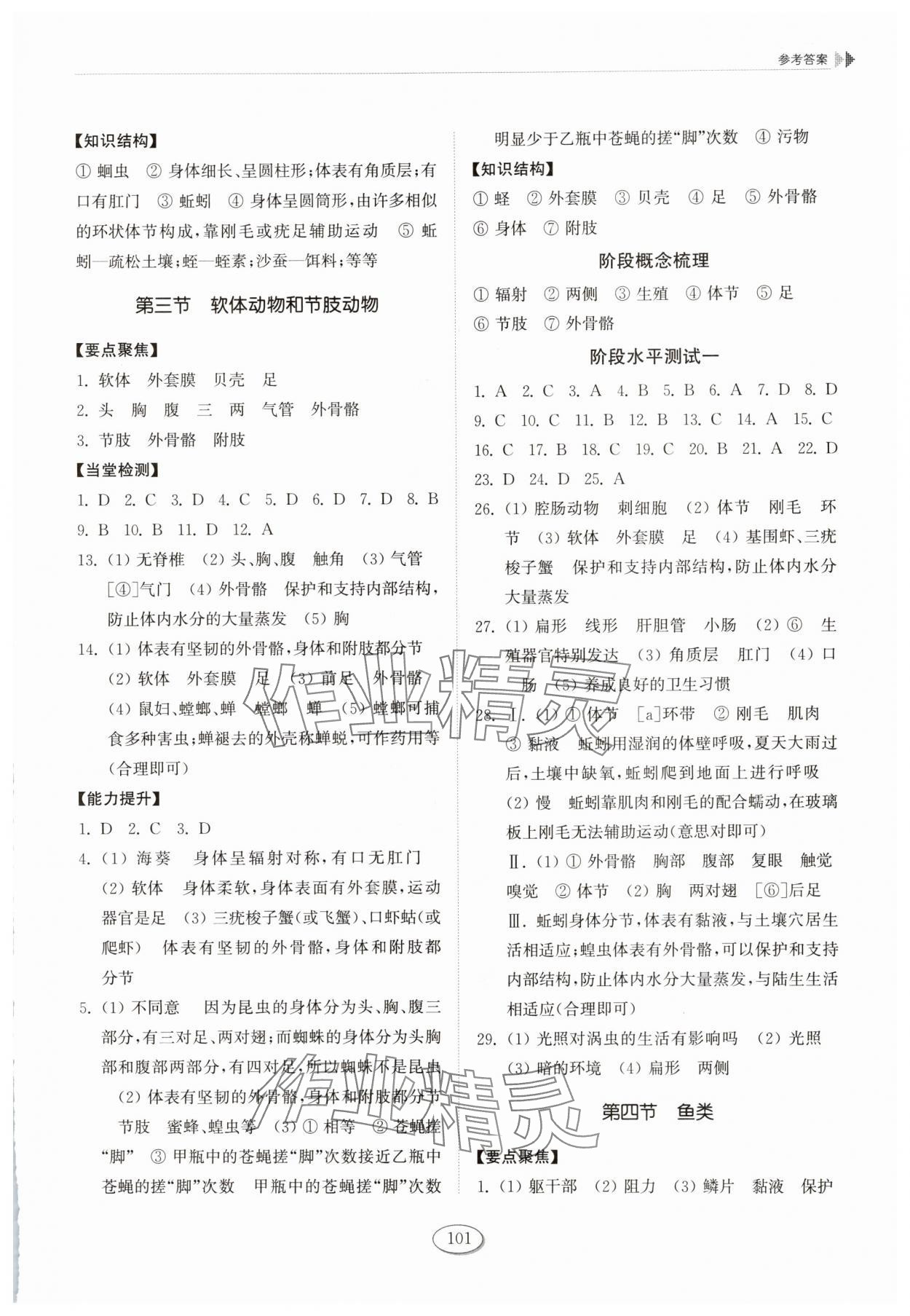 2025年初中同步练习册山东八年级生物上册鲁科版五四制科学技术出版社 参考答案第2页