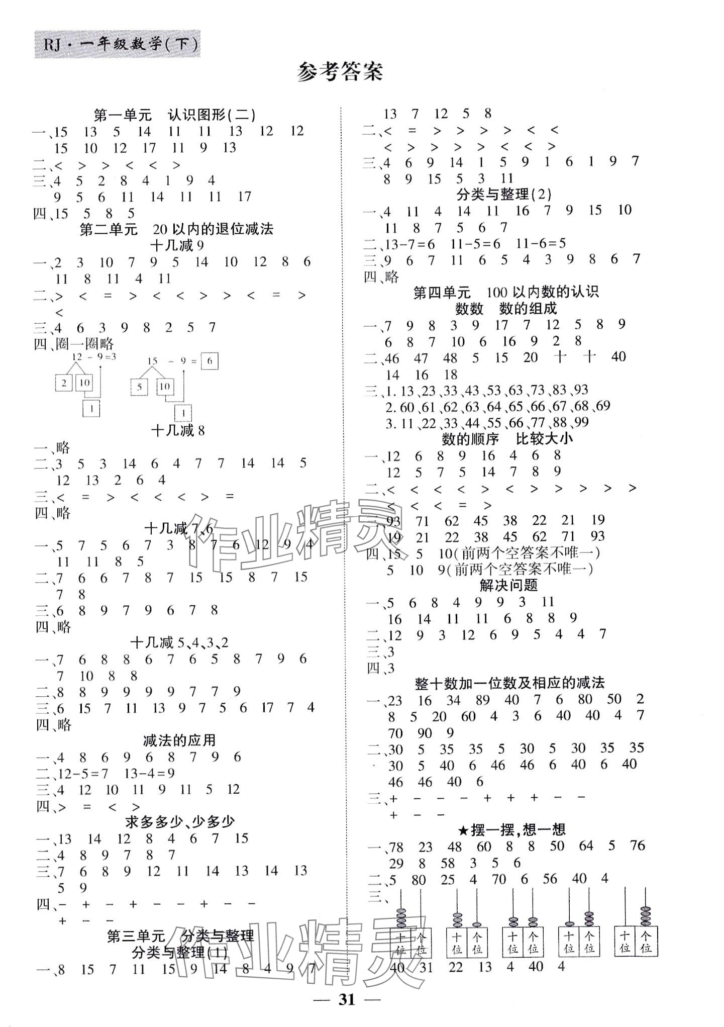 2024年開心作業(yè)一年級(jí)數(shù)學(xué)下冊人教版福建專版 第1頁