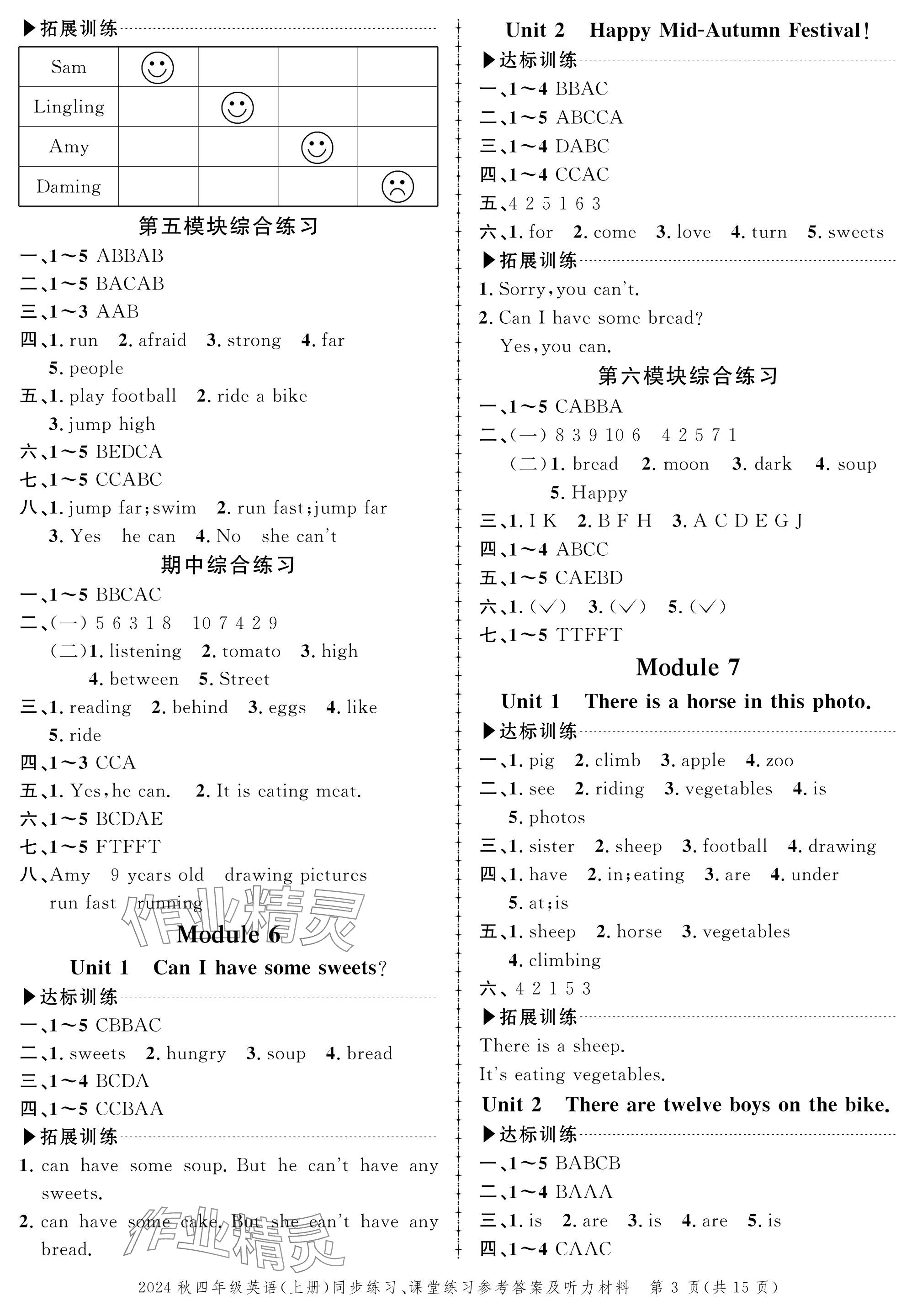 2024年創(chuàng)新作業(yè)同步練習(xí)四年級(jí)英語(yǔ)上冊(cè)外研版 參考答案第3頁(yè)