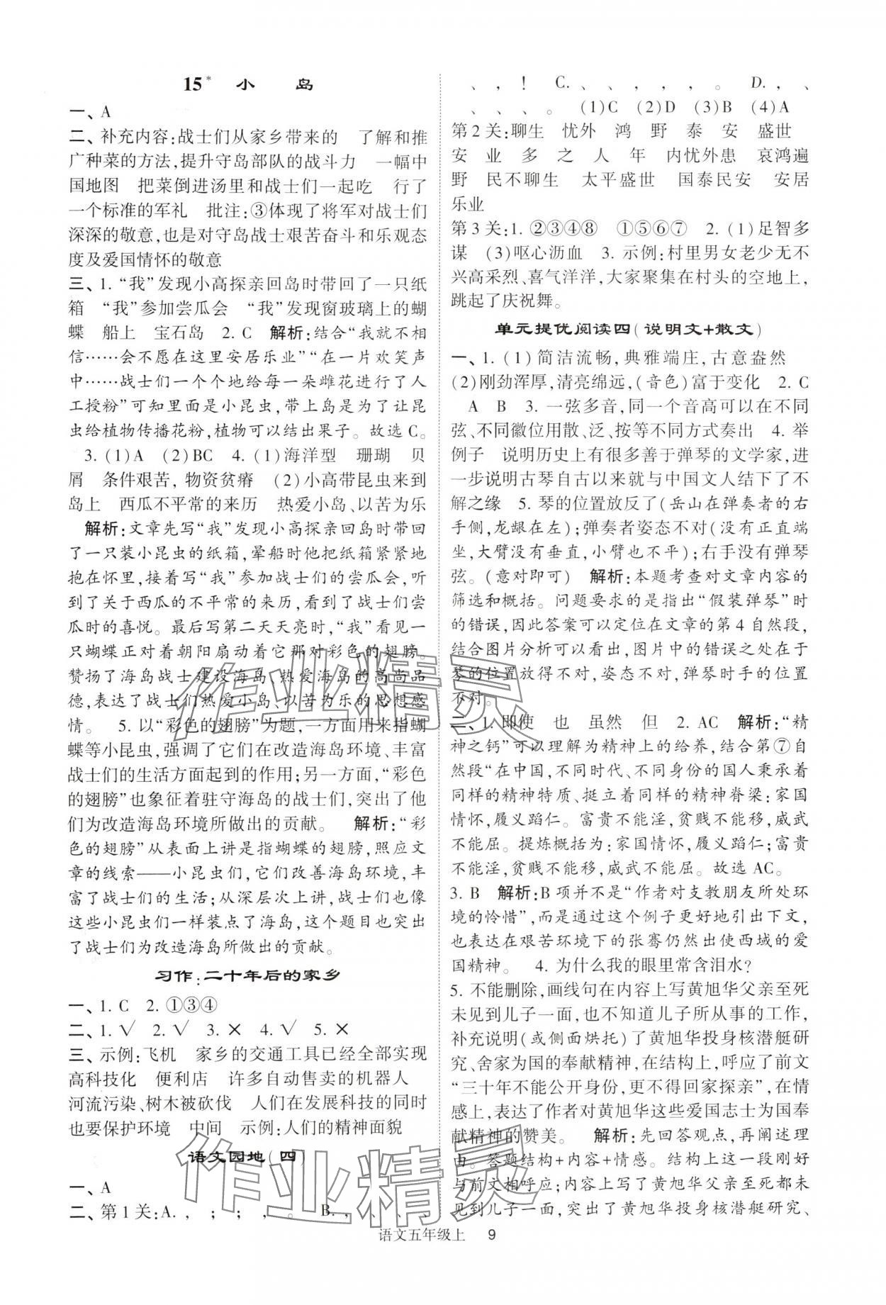 2024年經綸學典提高班五年級語文上冊人教版 參考答案第9頁