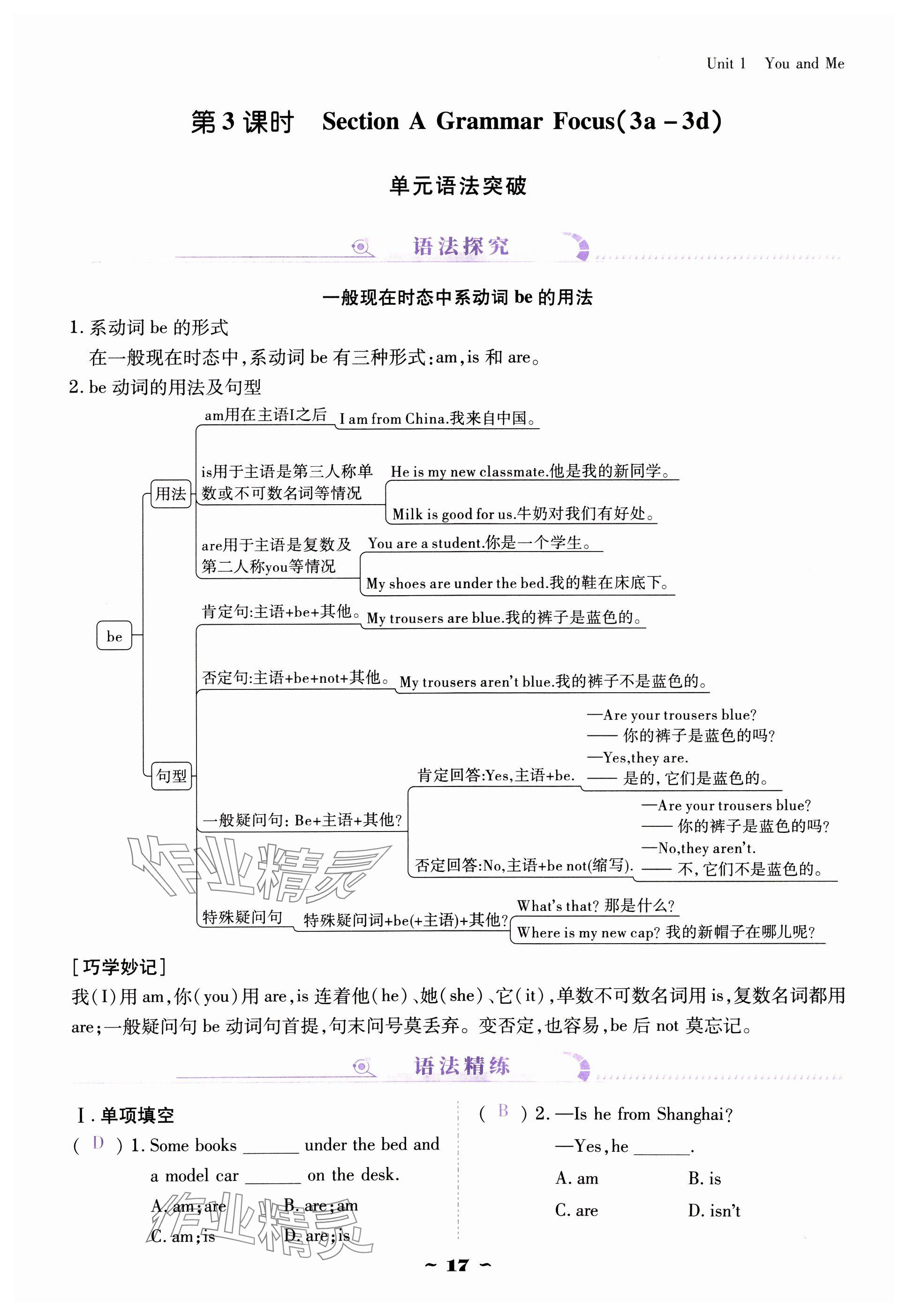 2024年云南省標(biāo)準(zhǔn)教輔優(yōu)佳學(xué)案七年級英語上冊人教版 參考答案第17頁