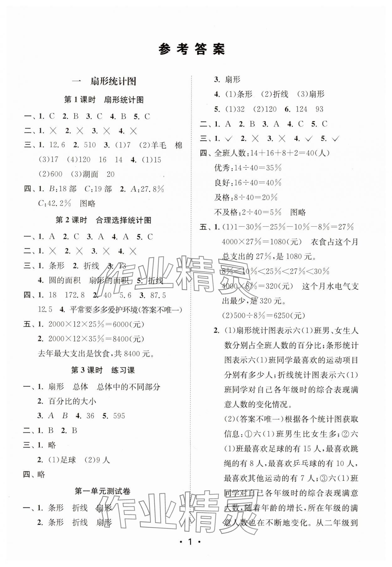 2024年創(chuàng)新課時作業(yè)本六年級數(shù)學(xué)下冊蘇教版 參考答案第1頁