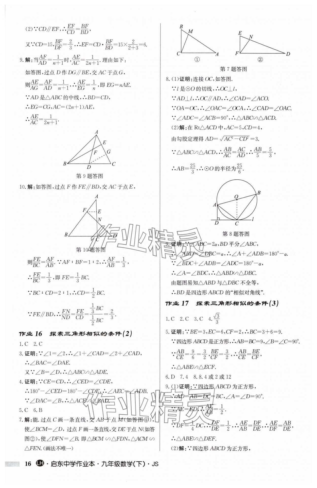 2025年启东中学作业本九年级数学下册苏科版连淮专版 第16页