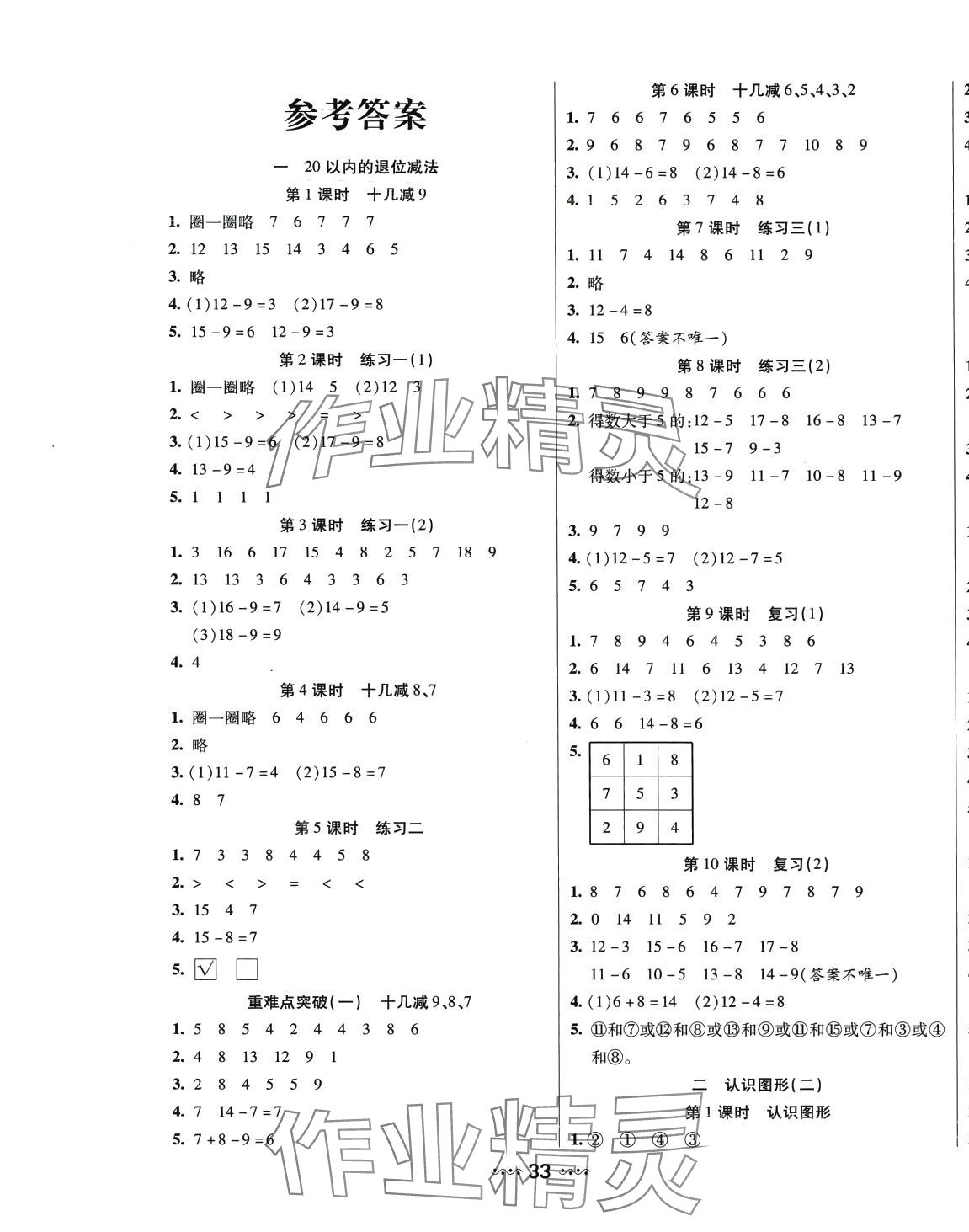 2024年輕松練一線課堂一年級(jí)數(shù)學(xué)下冊(cè)蘇教版 參考答案第1頁