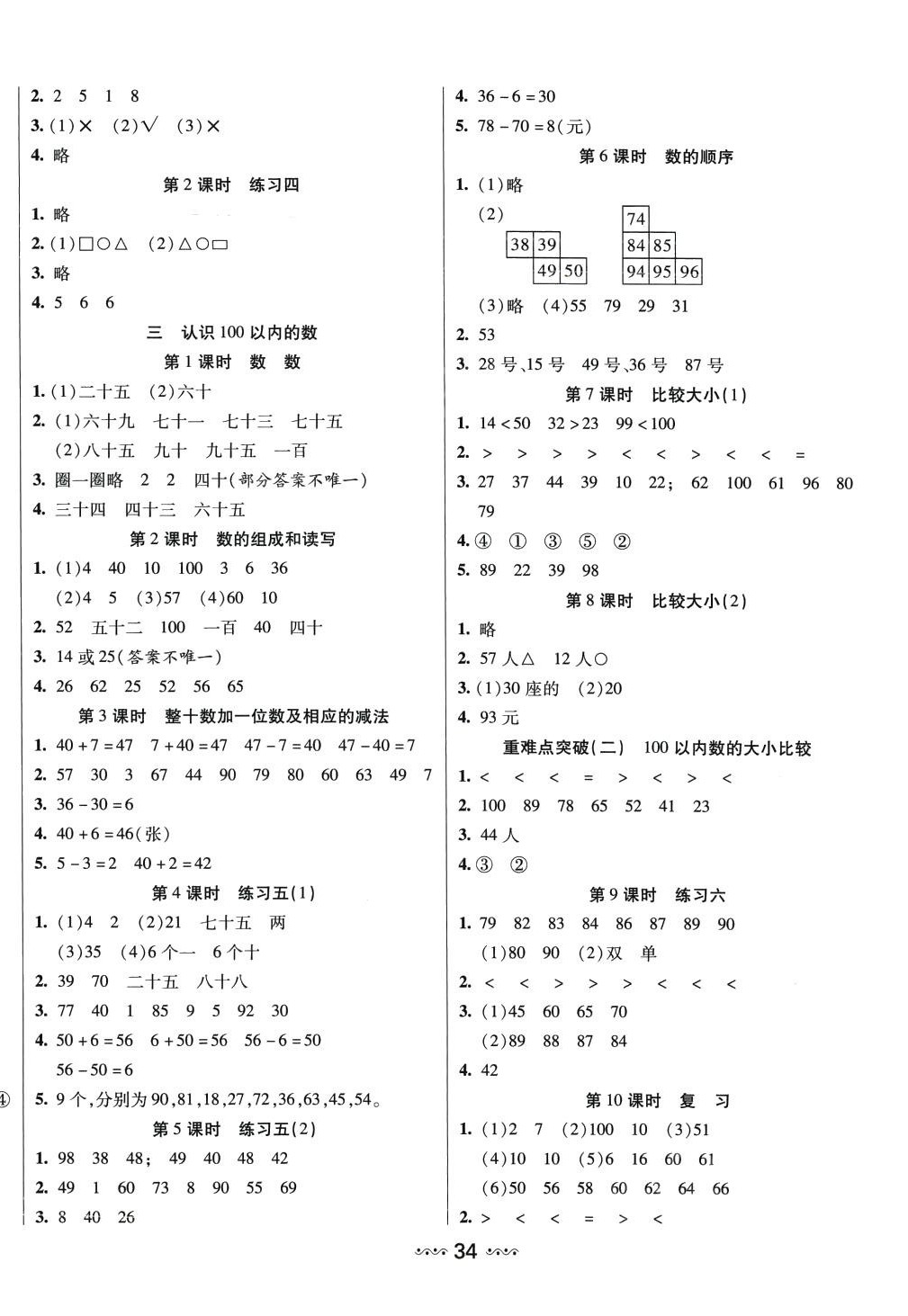 2024年輕松練一線課堂一年級數(shù)學(xué)下冊蘇教版 參考答案第2頁