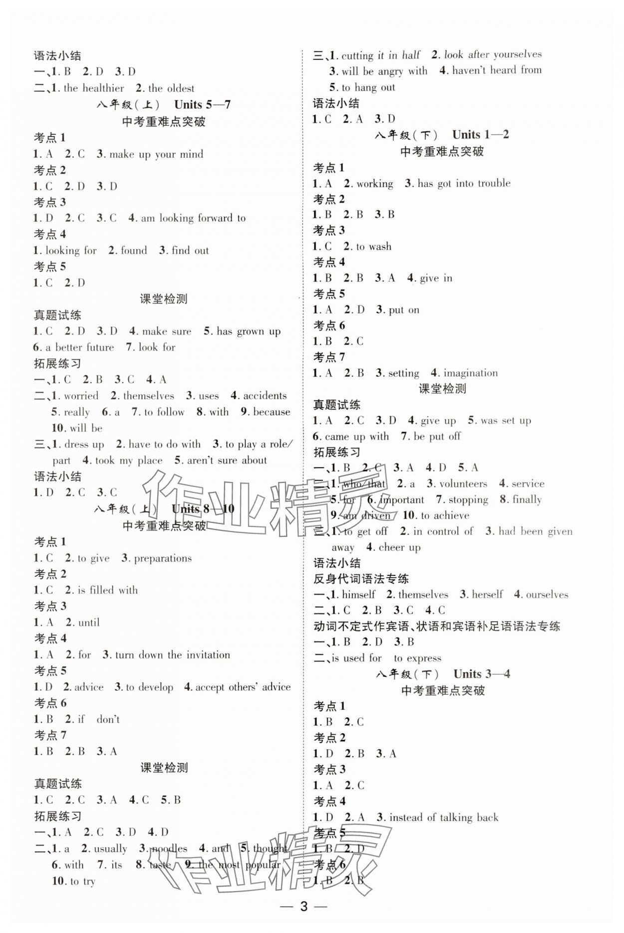 2024年名师测控中考特训方案英语湖北专版&nbsp;参考答案第3页