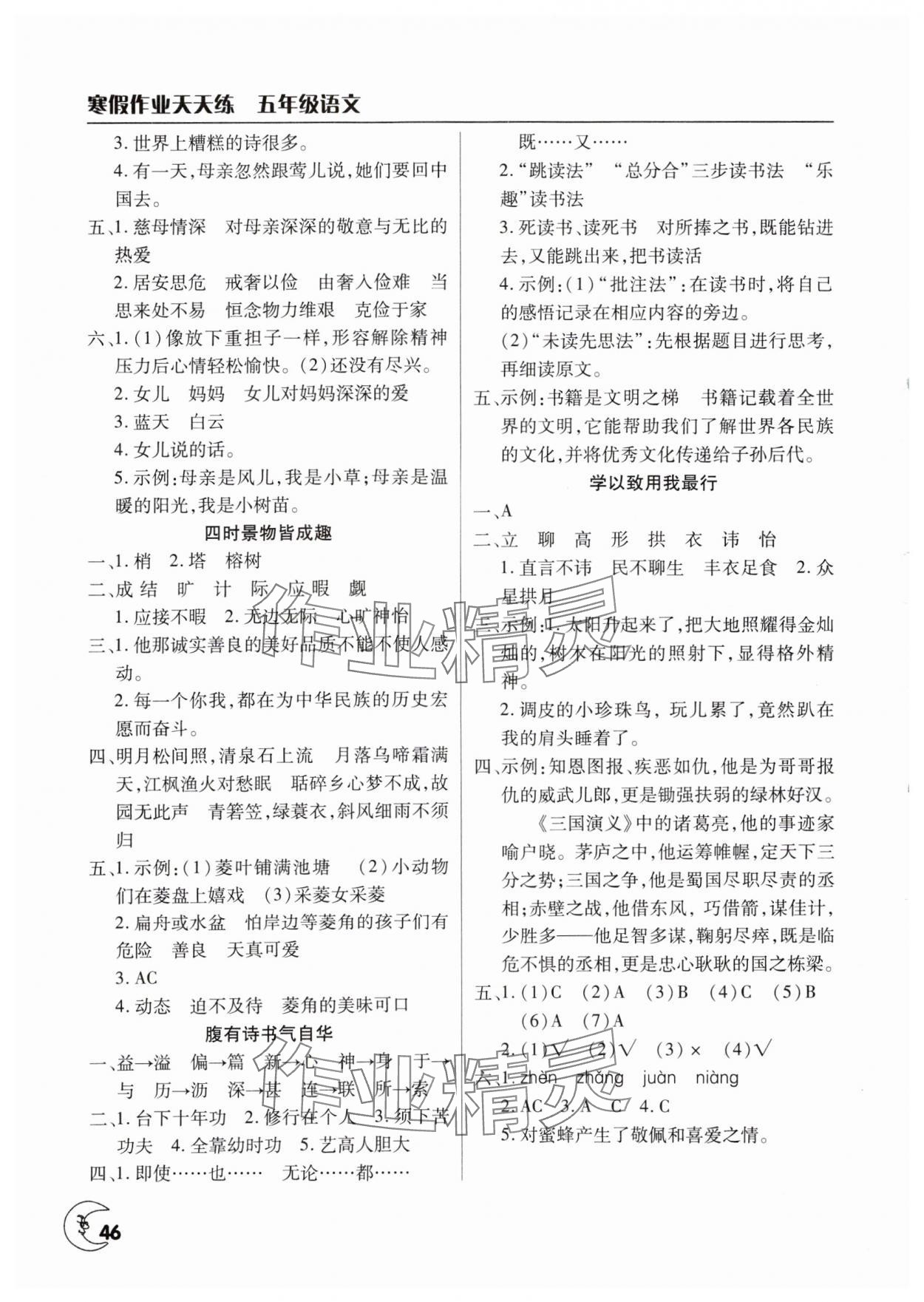 2025年寒假作业天天练文心出版社五年级语文 第2页