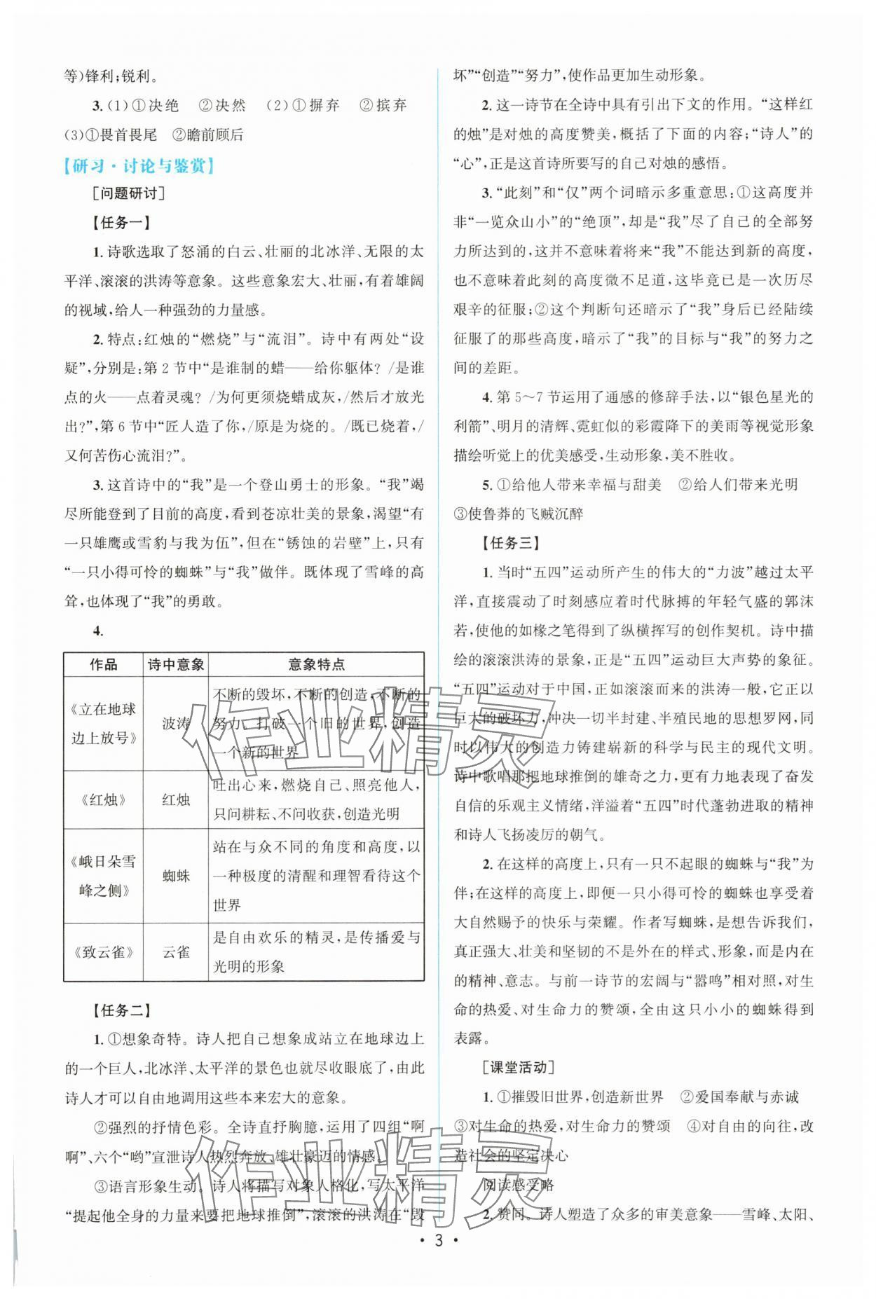 2025年高中同步测控优化设计高中语文必修上册人教版增强版 参考答案第2页